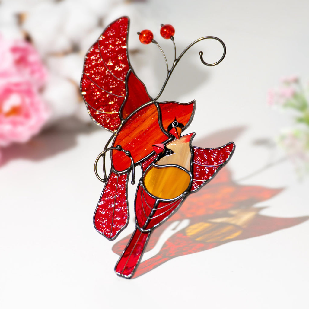 Stained glass bird suncatcher New Mom Gift Cardinal memorial ornament stained glass window hangings Stained glass bird artwork