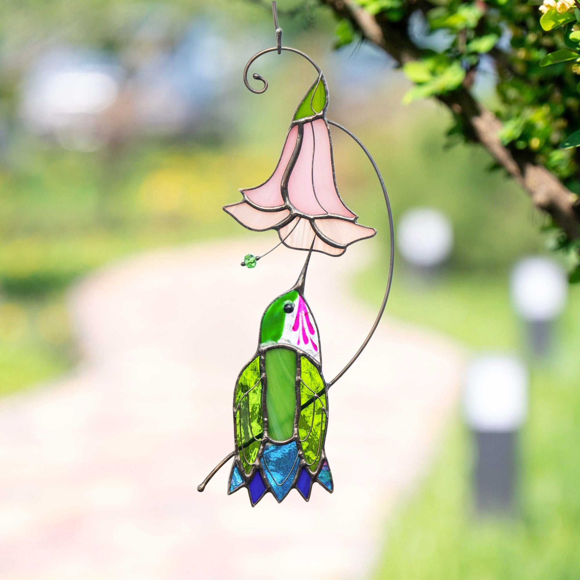 Hummingbird stained glass flower Daughter in law gift Custom stained glass hummingbird suncatcher Modern stained glass bird