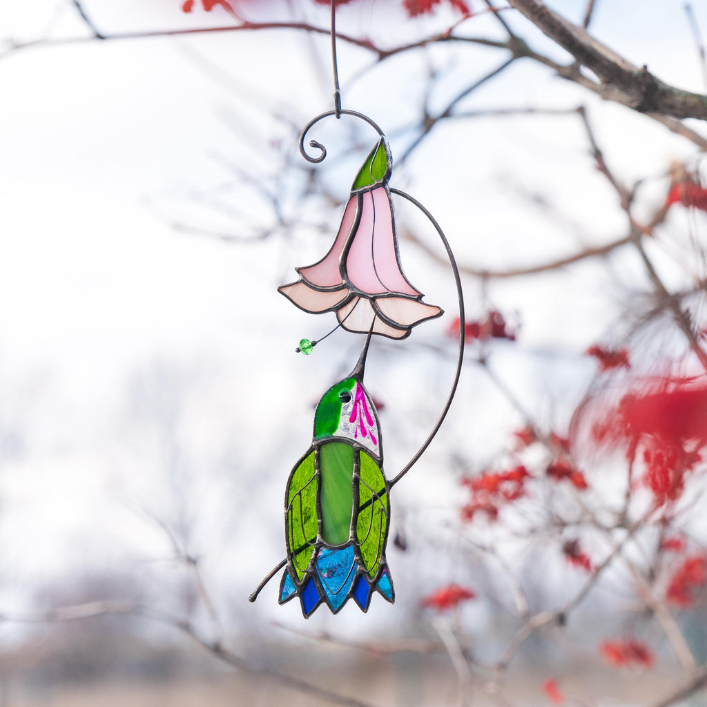 Hummingbird stained glass flower Daughter in law gift Custom stained glass hummingbird suncatcher Modern stained glass bird