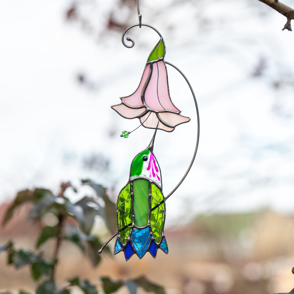 Hummingbird stained glass flower Daughter in law gift Custom stained glass hummingbird suncatcher Modern stained glass bird
