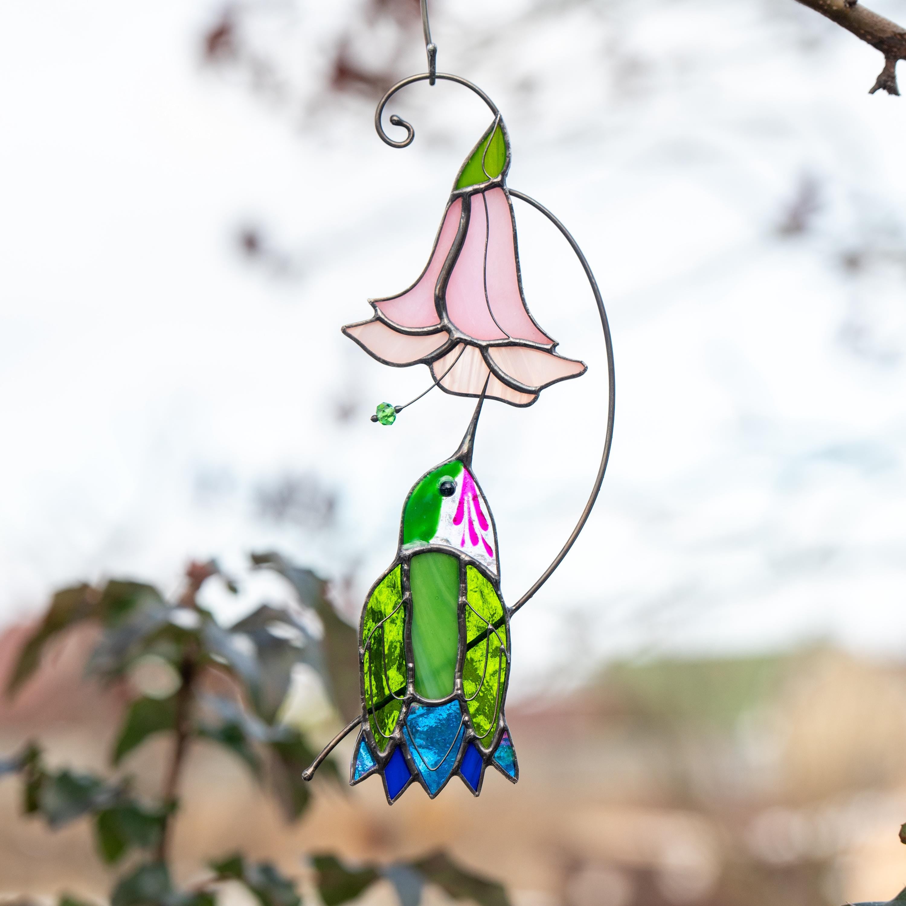 Hummingbird stained glass flower Daughter in law gift Custom stained glass hummingbird suncatcher Modern stained glass bird