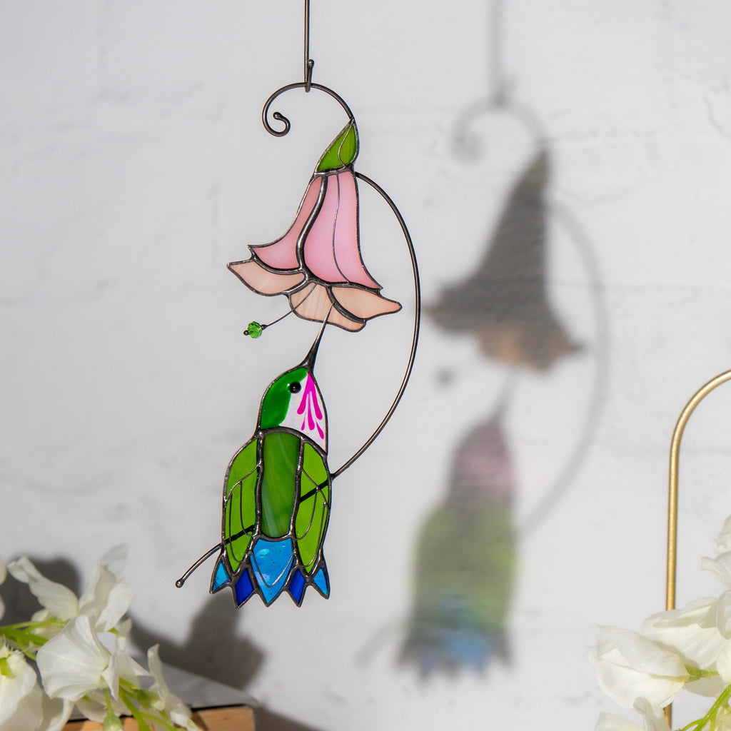 Hummingbird stained glass flower Daughter in law gift Custom stained glass hummingbird suncatcher Modern stained glass bird