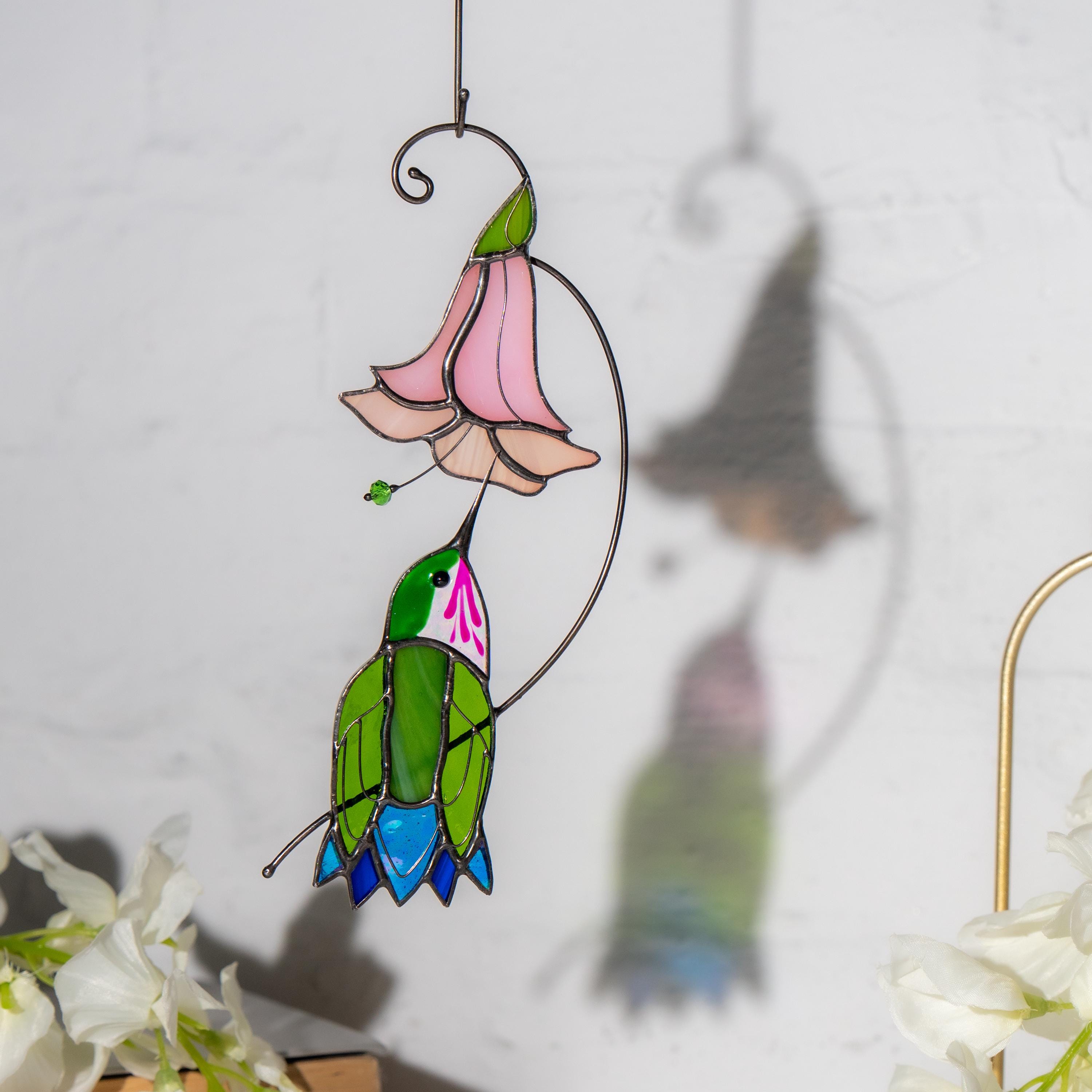 Hummingbird stained glass flower Daughter in law gift Custom stained glass hummingbird suncatcher Modern stained glass bird