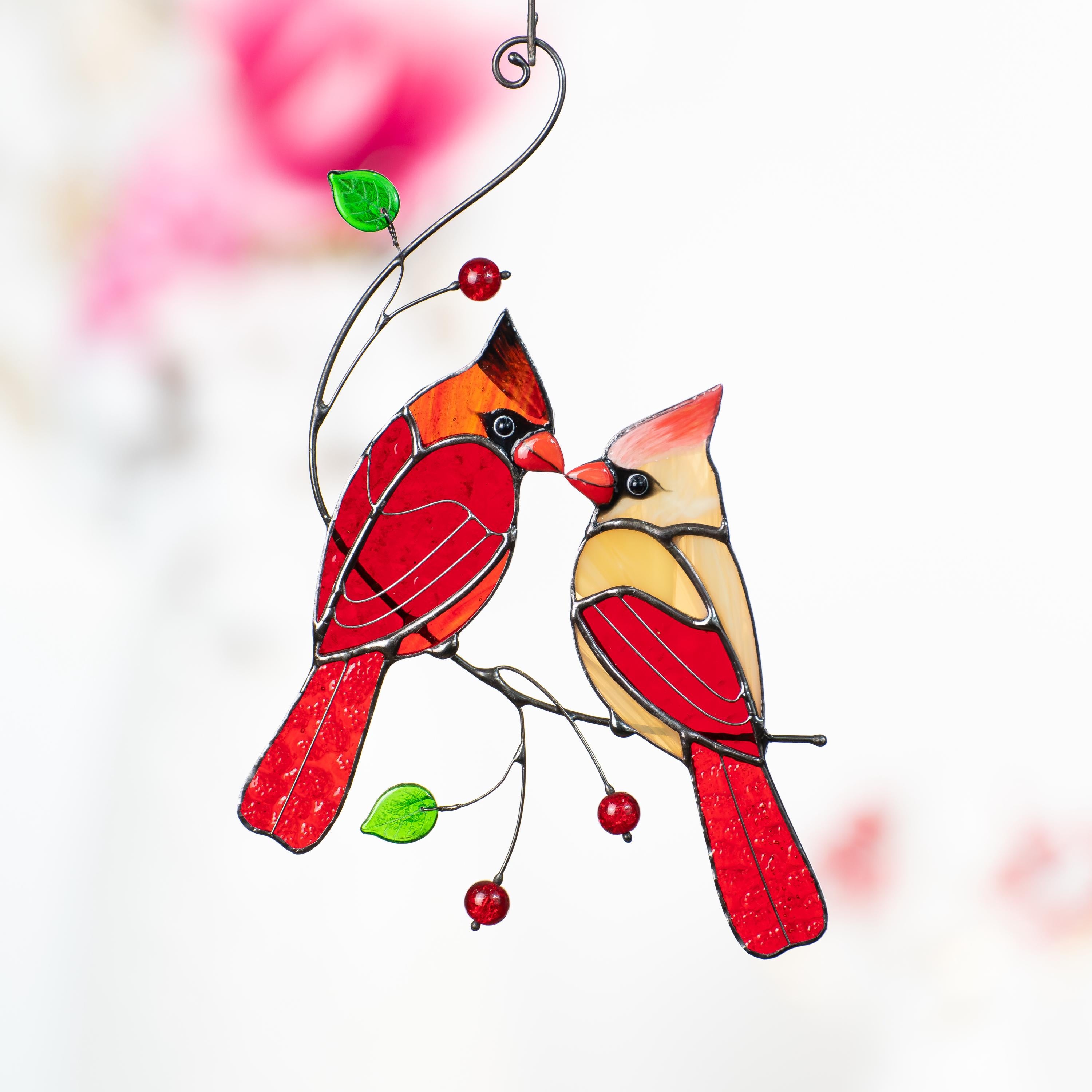 Cardinal stained glass window hangings Unique Gift For Mom Cardinal ornament Memorial suncatcher Unique garden gifts