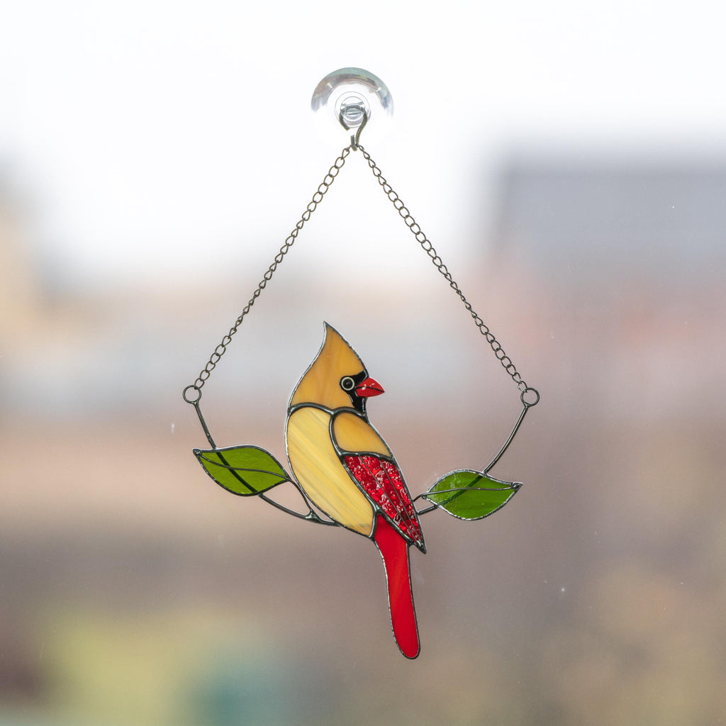 Stained glass cardinal bird Gift for dad Custom stained glass cardinal memorial ornament Stained glass window hangings Garden decoration
