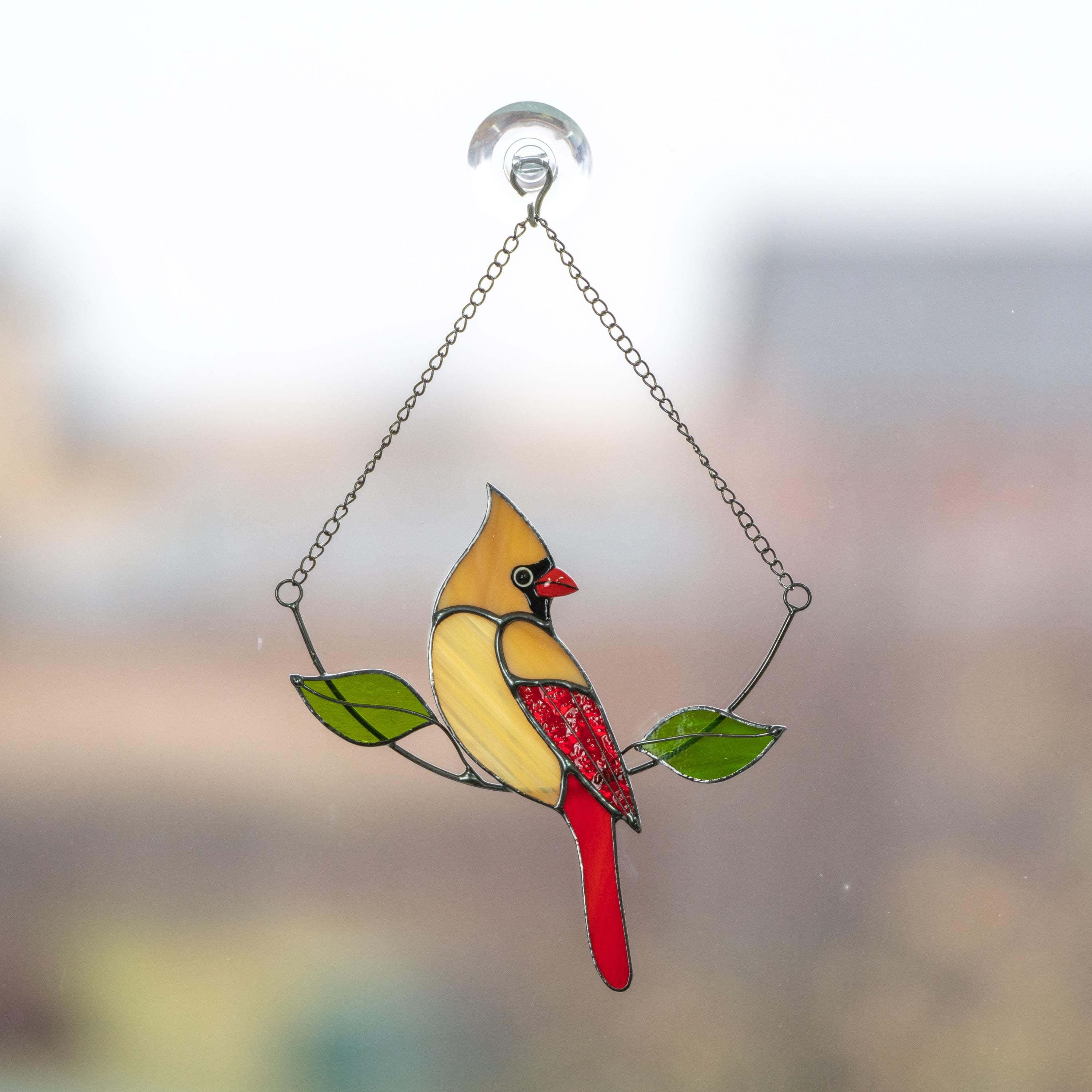 Stained glass cardinal bird Gift for dad Custom stained glass cardinal memorial ornament Stained glass window hangings Garden decoration