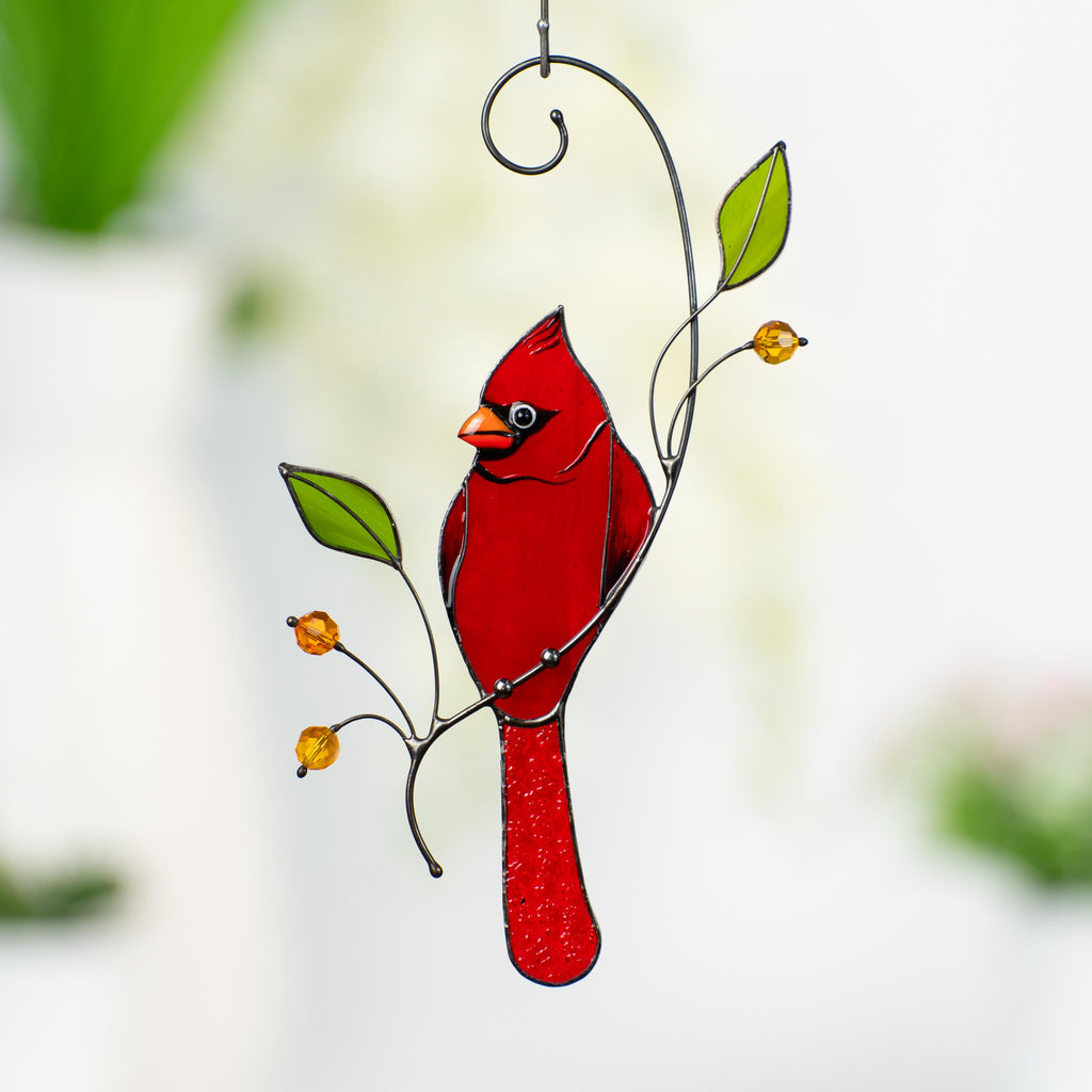 Cardinal stained glass window hangings Godfather gift Custom stained glass cardinal suncatcher Cardinal gifts Patio decor