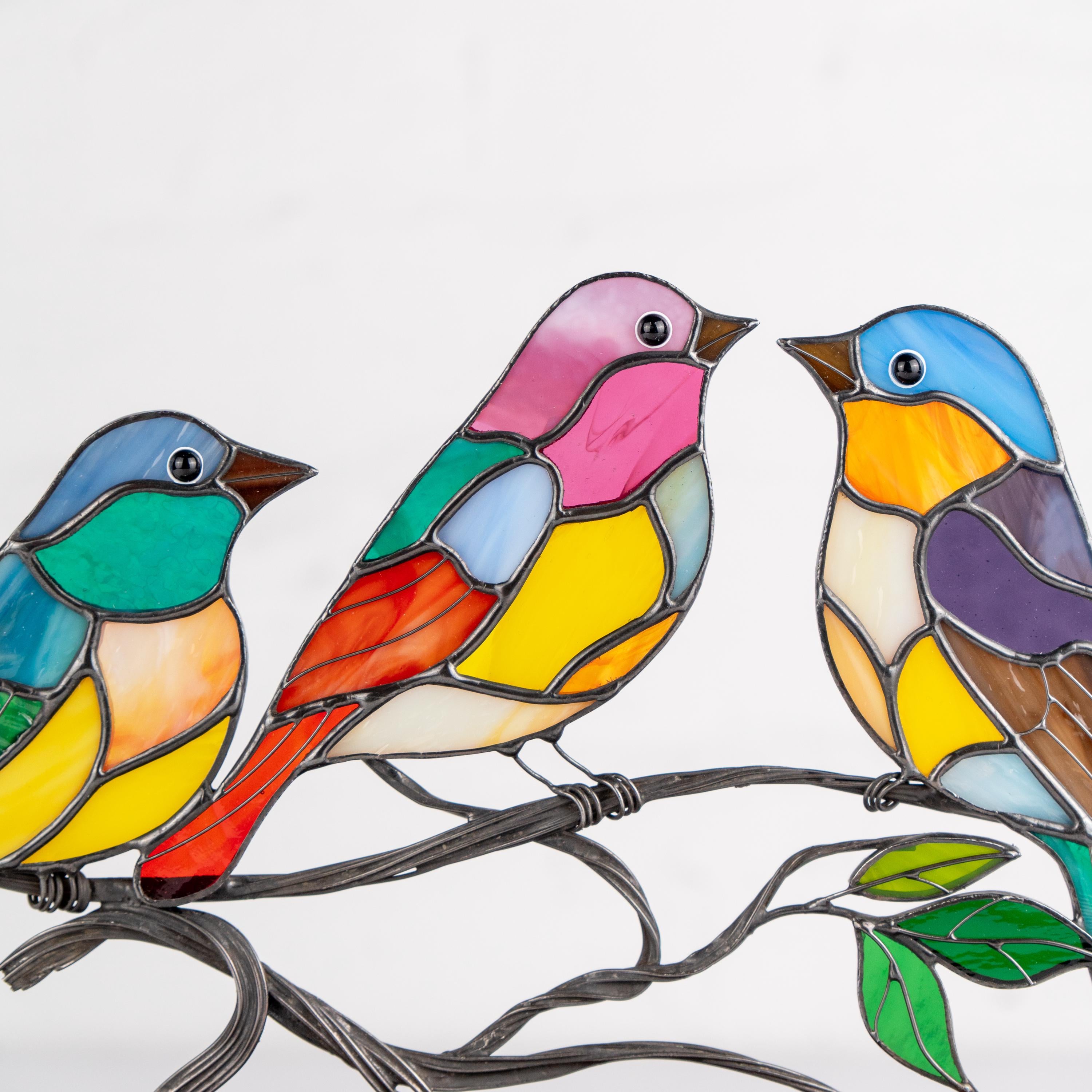 Gift for bird lovers stained glass panel Mother in law gifts Stained glass birds coffee table decor Handmade product stained glass ornament