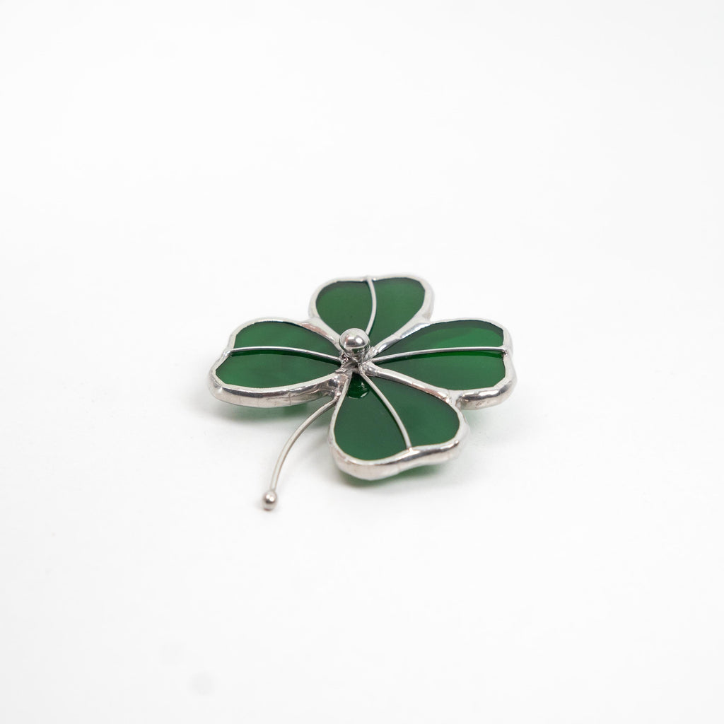 Four leaf clover stained glass brooch St Patricks Day Irish jewelry