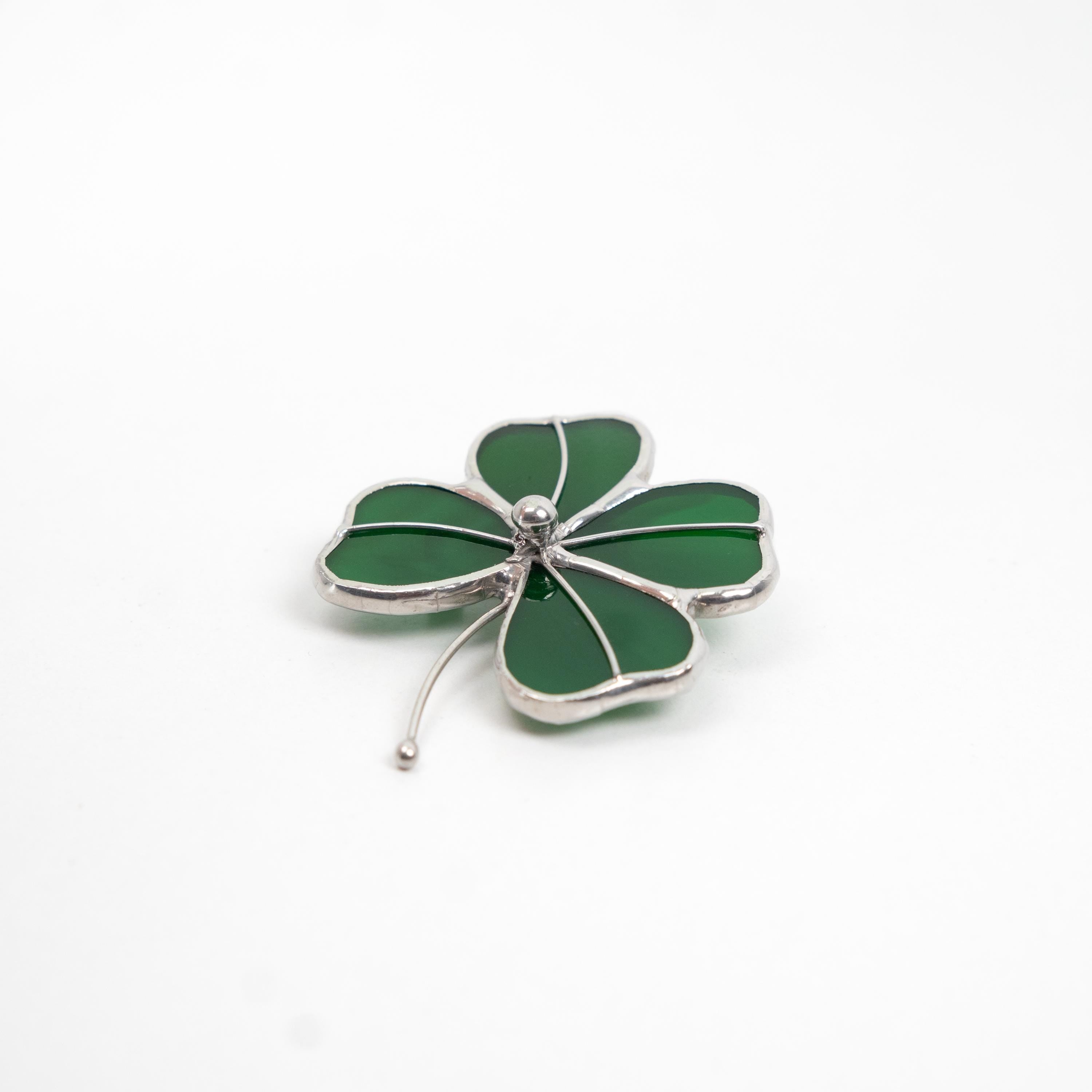 Four leaf clover stained glass brooch St Patricks Day Irish jewelry