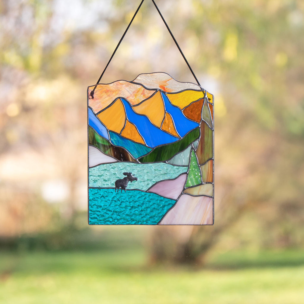 Custom stained glass window hangings Daughter in law gift Original wildlife art Stained glass panel Desk decor for women Moose ornament