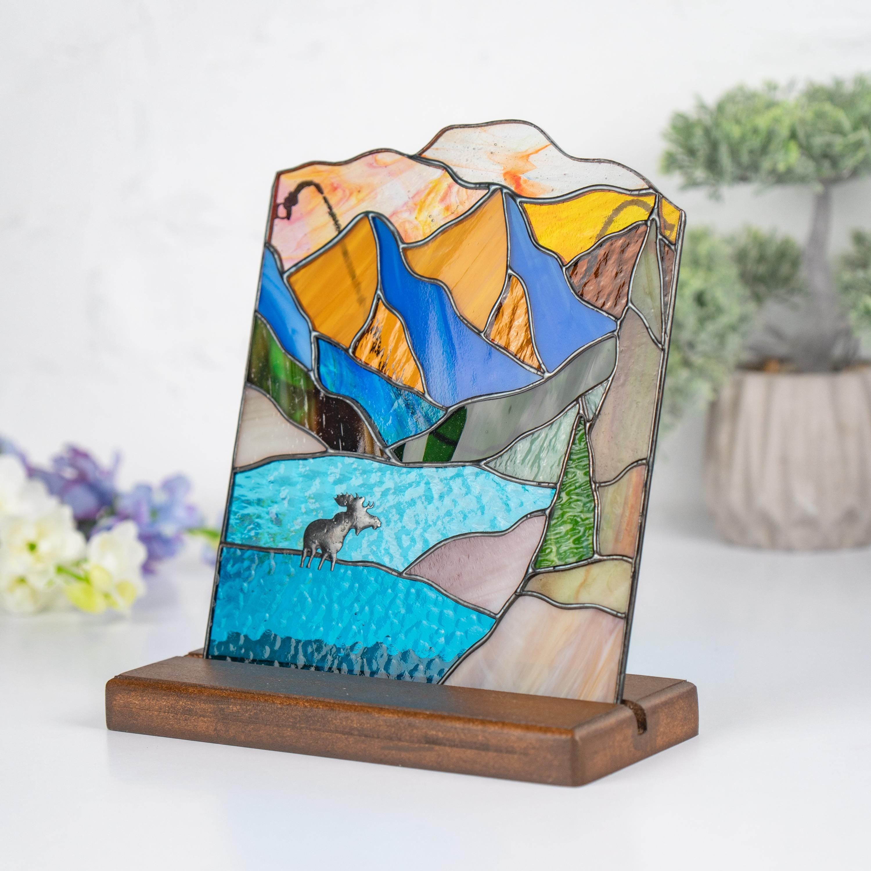 Custom stained glass window hangings Daughter in law gift Original wildlife art Stained glass panel Desk decor for women Moose ornament