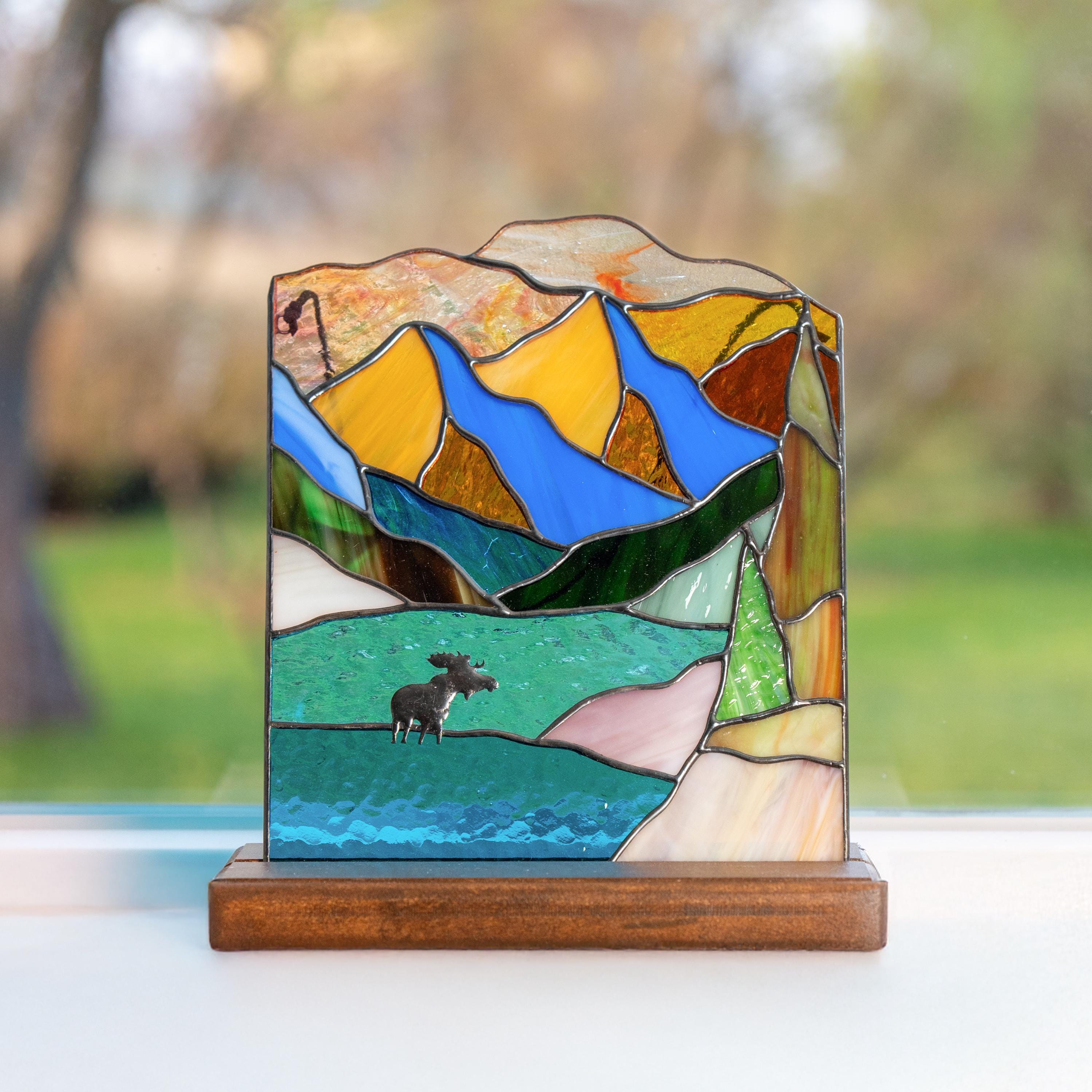 Custom stained glass window hangings Daughter in law gift Original wildlife art Stained glass panel Desk decor for women Moose ornament