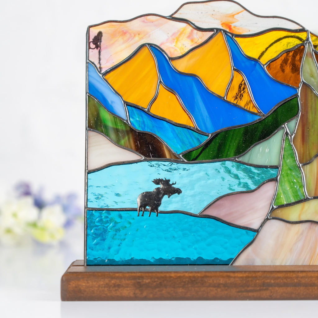 Custom stained glass window hangings Daughter in law gift Original wildlife art Stained glass panel Desk decor for women Moose ornament