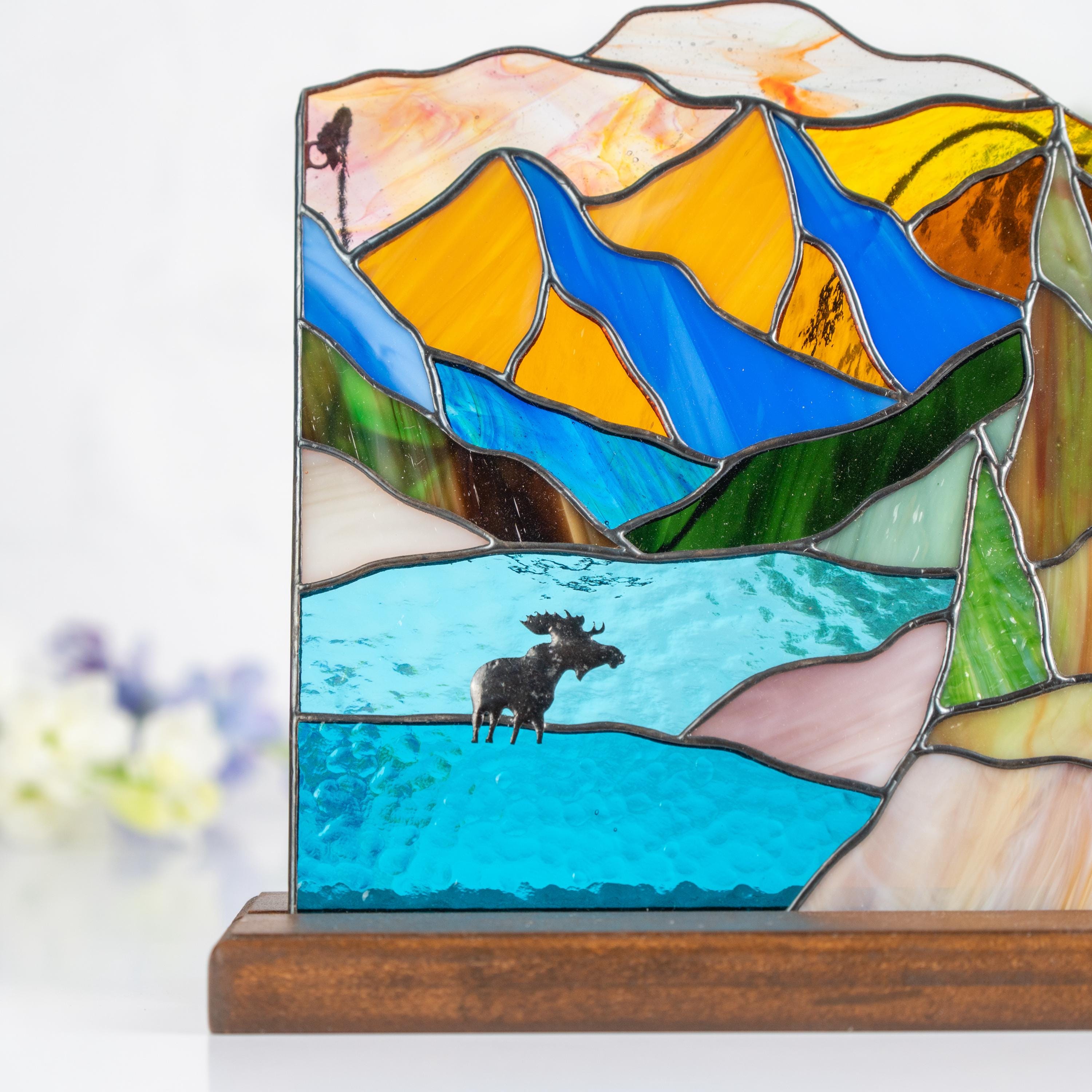 Custom stained glass window hangings Daughter in law gift Original wildlife art Stained glass panel Desk decor for women Moose ornament