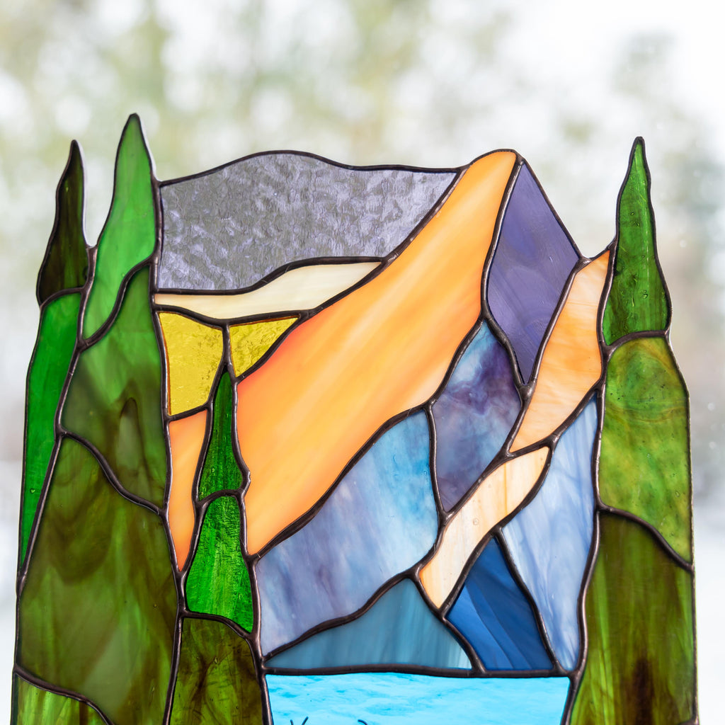 Grand Teton national park stained glass panel Grandparent gifts Desk accessories for men Custom stained glass mountain Grandma gifts
