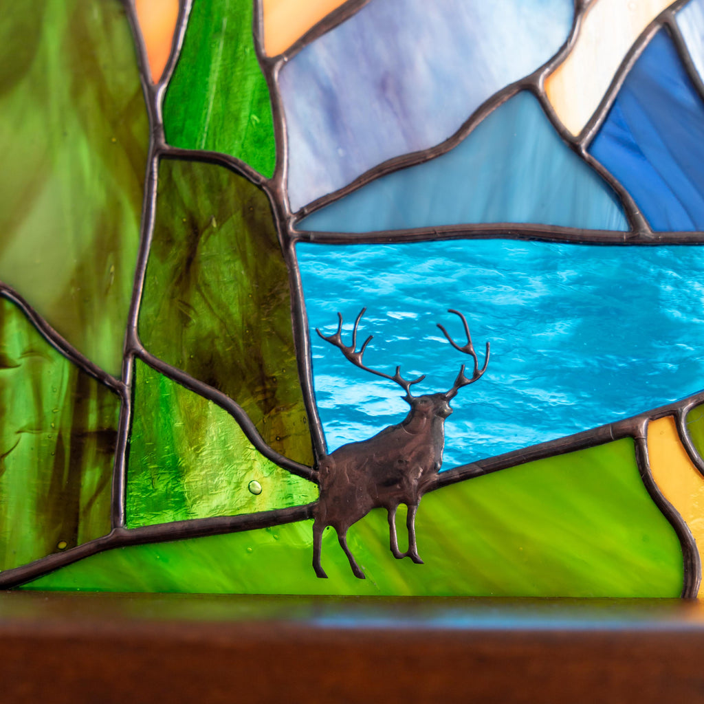 Grand Teton national park stained glass panel Grandparent gifts Desk accessories for men Custom stained glass mountain Grandma gifts