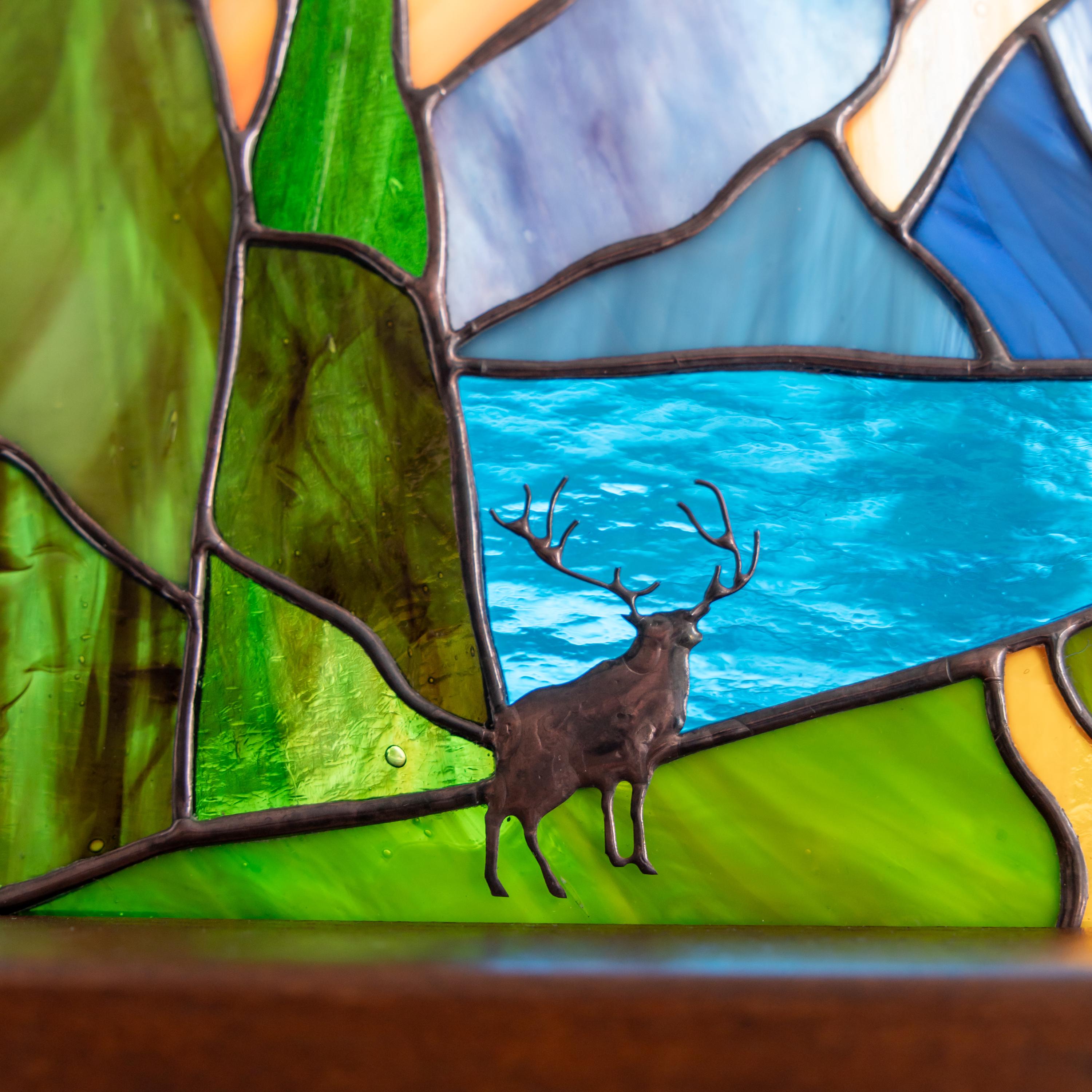Grand Teton national park stained glass panel Grandparent gifts Desk accessories for men Custom stained glass mountain Grandma gifts