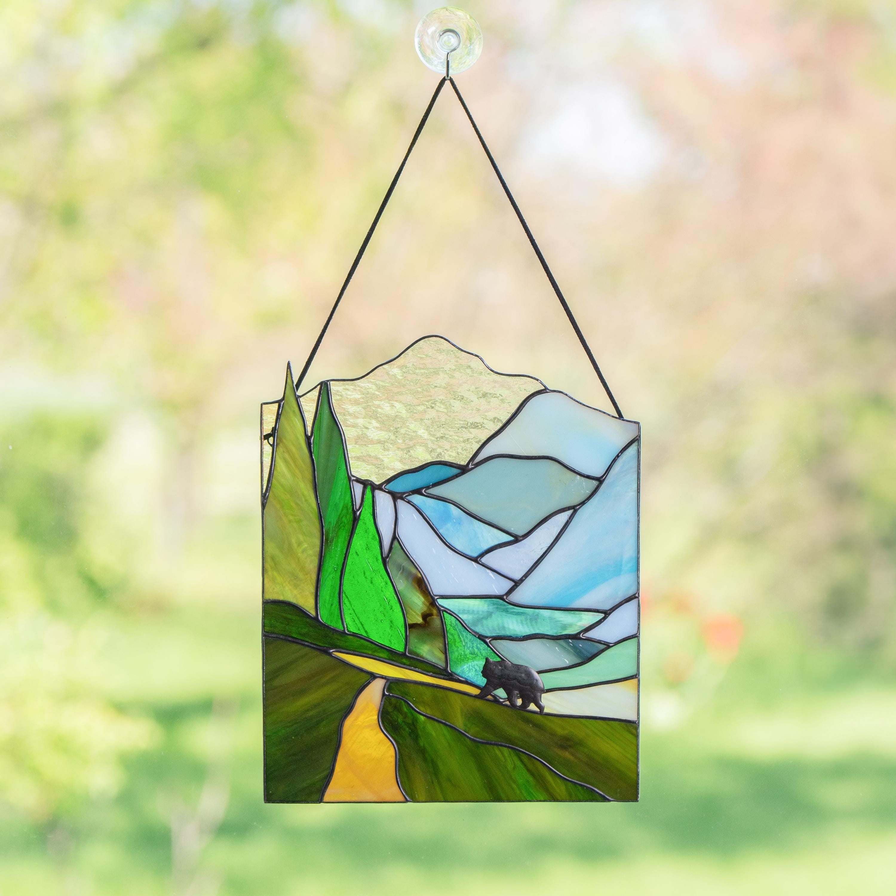 Custom stained glass art Grandparent gifts Art nouveau stained glass desk decor for women Glacier national park stained glass panel