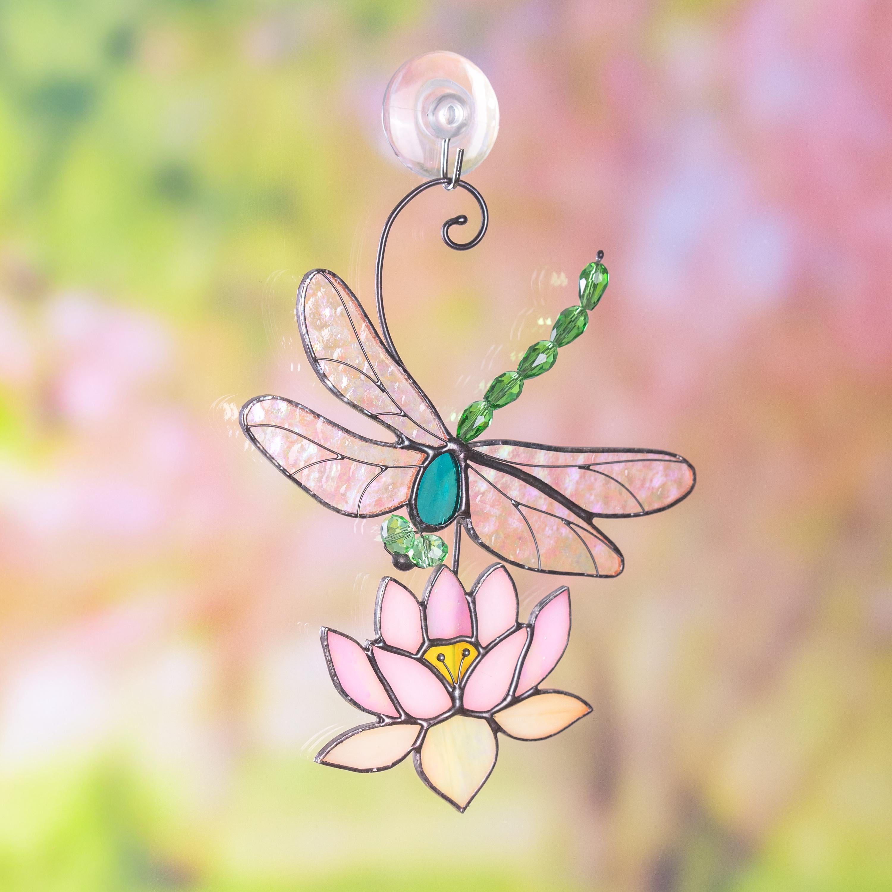 Modern stained glass dragonfly Godmother gift House warming gifts new home Custom stained glass lotus flower Dragonfly decor