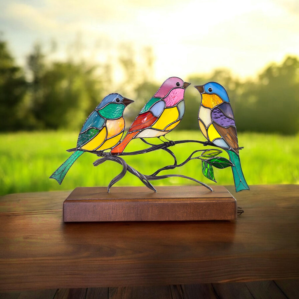 Stained glass birds House warming gift Modern stained glass panel Godfather gift Office desk accessories Custom stained glass office decor