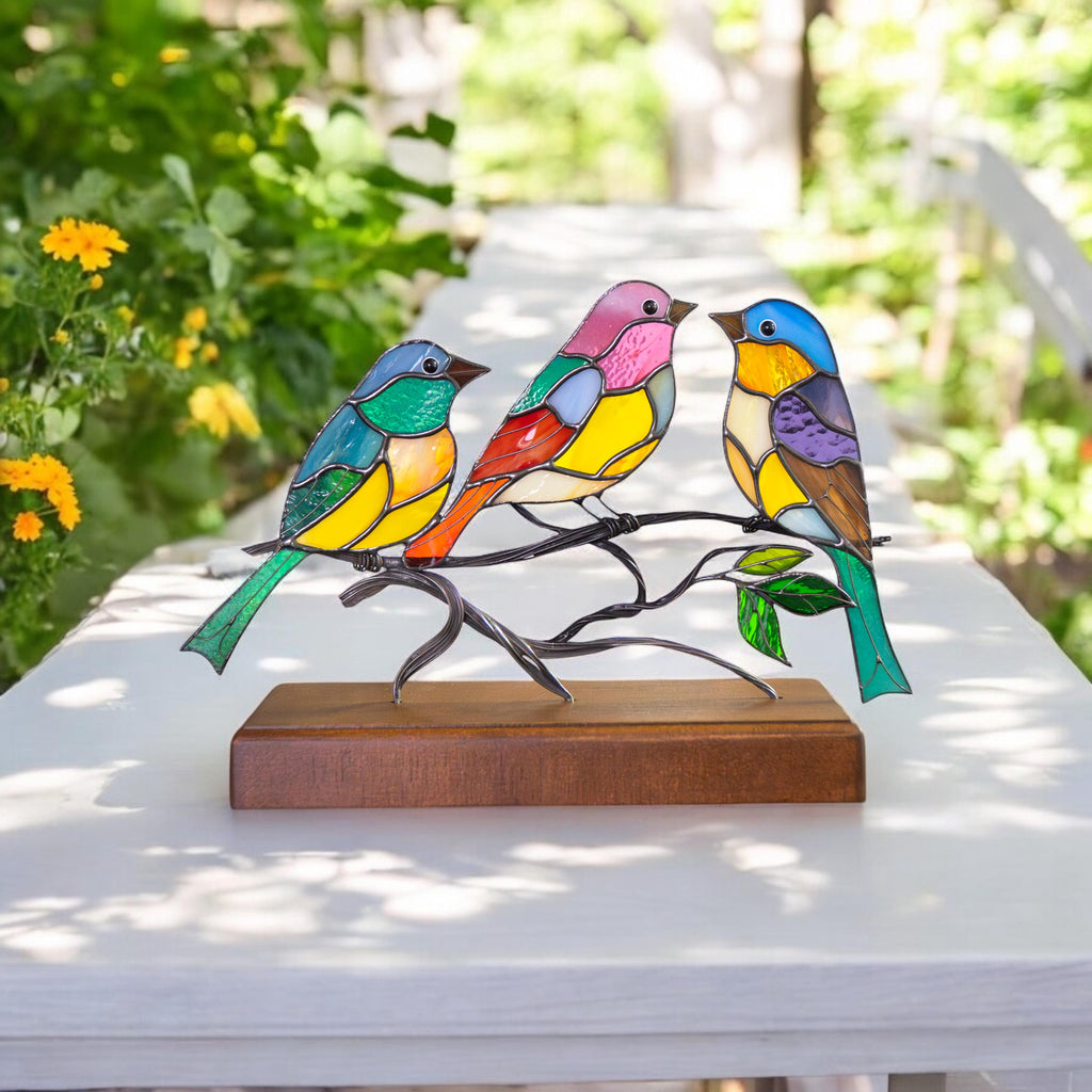 Stained glass birds House warming gift Modern stained glass panel Godfather gift Office desk accessories Custom stained glass office decor