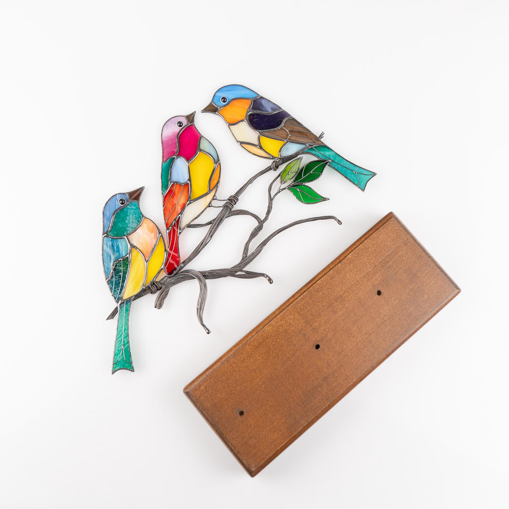 Gift for bird lovers stained glass panel Mother in law gifts Stained glass birds coffee table decor Handmade product stained glass ornament