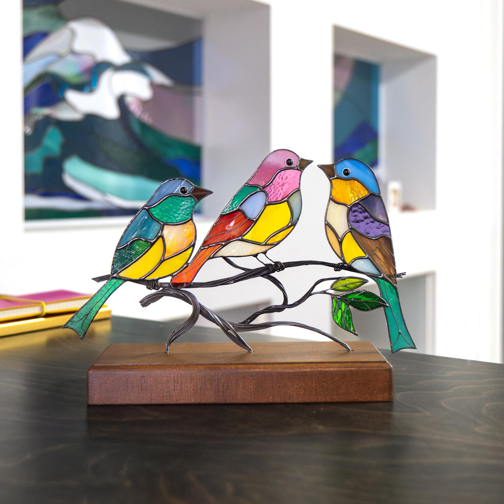 Gift for bird lovers stained glass panel Mother in law gifts Stained glass birds coffee table decor Handmade product stained glass ornament