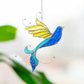 Ukraine stained glass bird suncatcher Ukrainian gifts Bird stained glass window hangings Glass bird ornaments Ukrainian flag