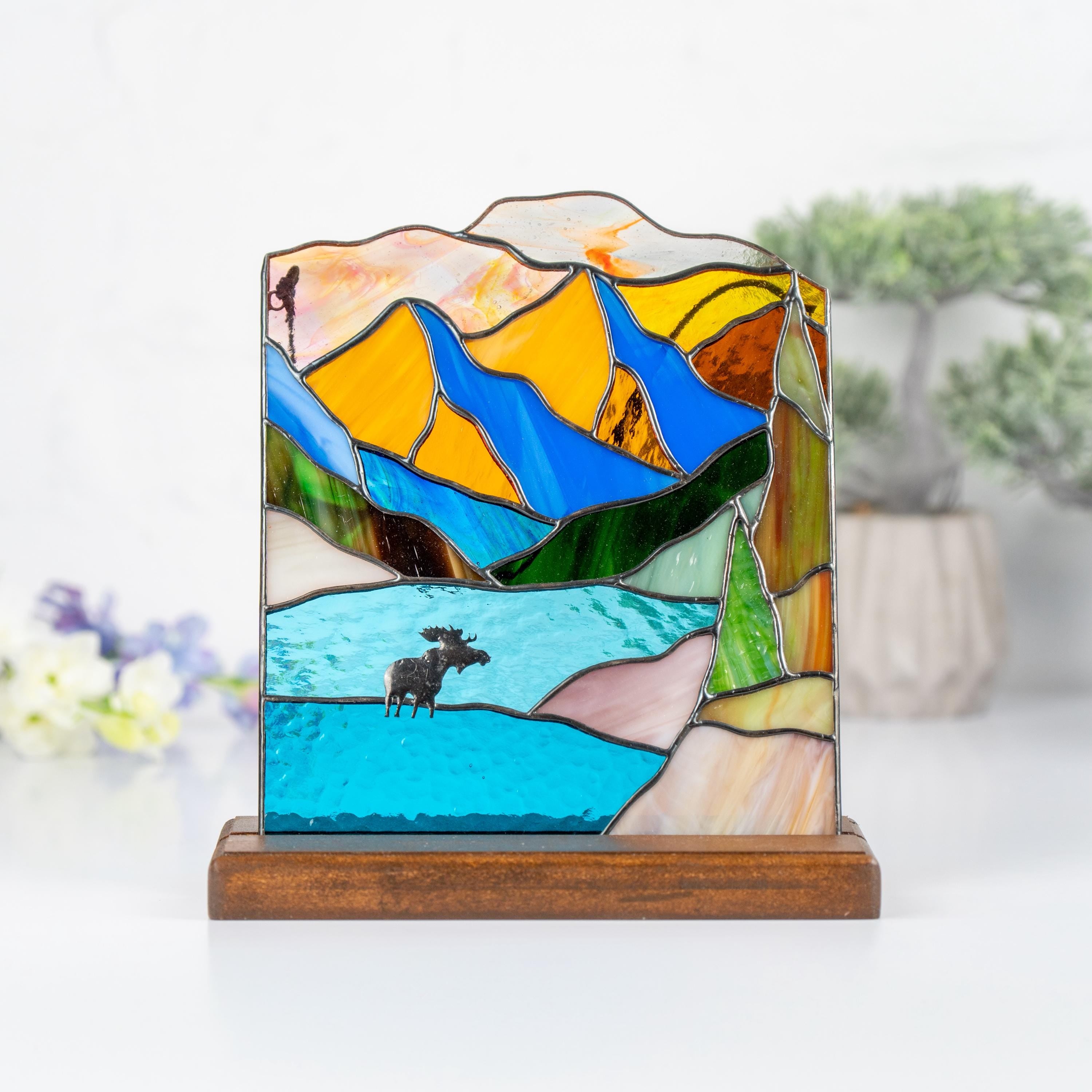 Custom stained glass window hangings Daughter in law gift Original wildlife art Stained glass panel Desk decor for women Moose ornament