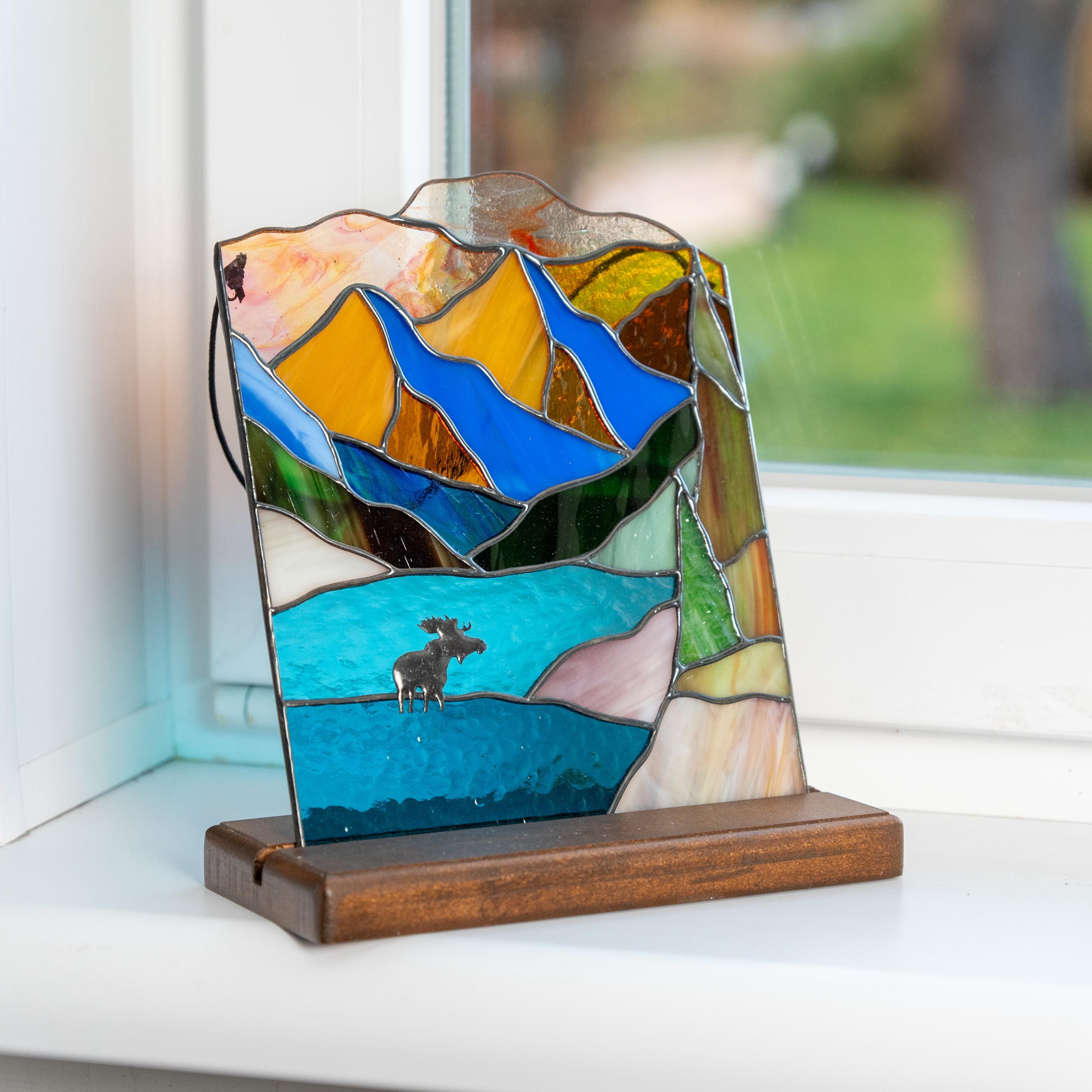 Custom stained glass window hangings Daughter in law gift Original wildlife art Stained glass panel Desk decor for women Moose ornament