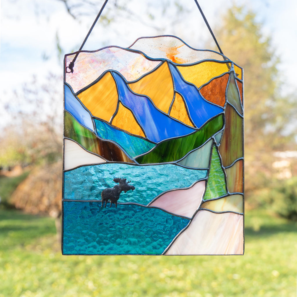 Custom stained glass window hangings Daughter in law gift Original wildlife art Stained glass panel Desk decor for women Moose ornament