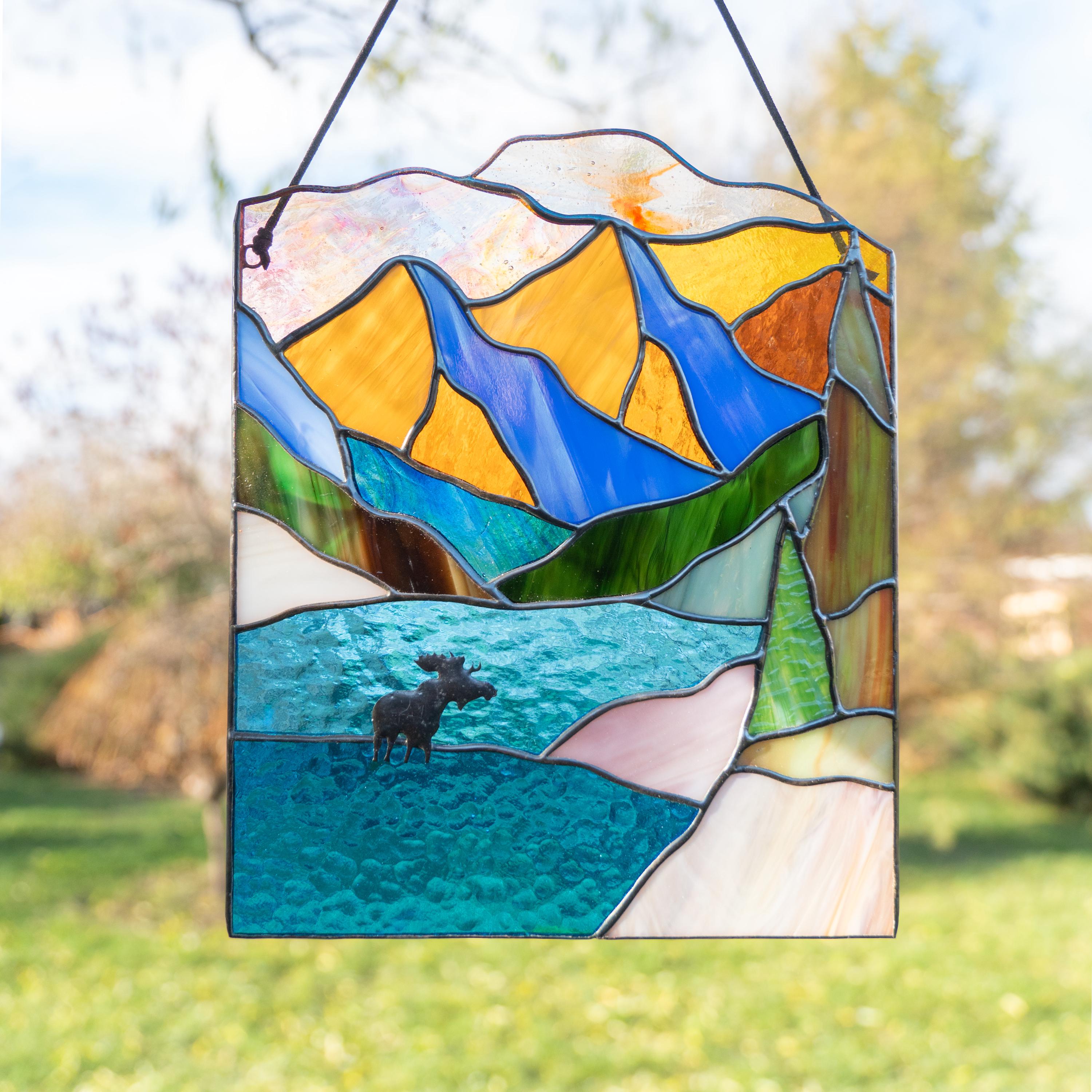 Custom stained glass window hangings Daughter in law gift Original wildlife art Stained glass panel Desk decor for women Moose ornament