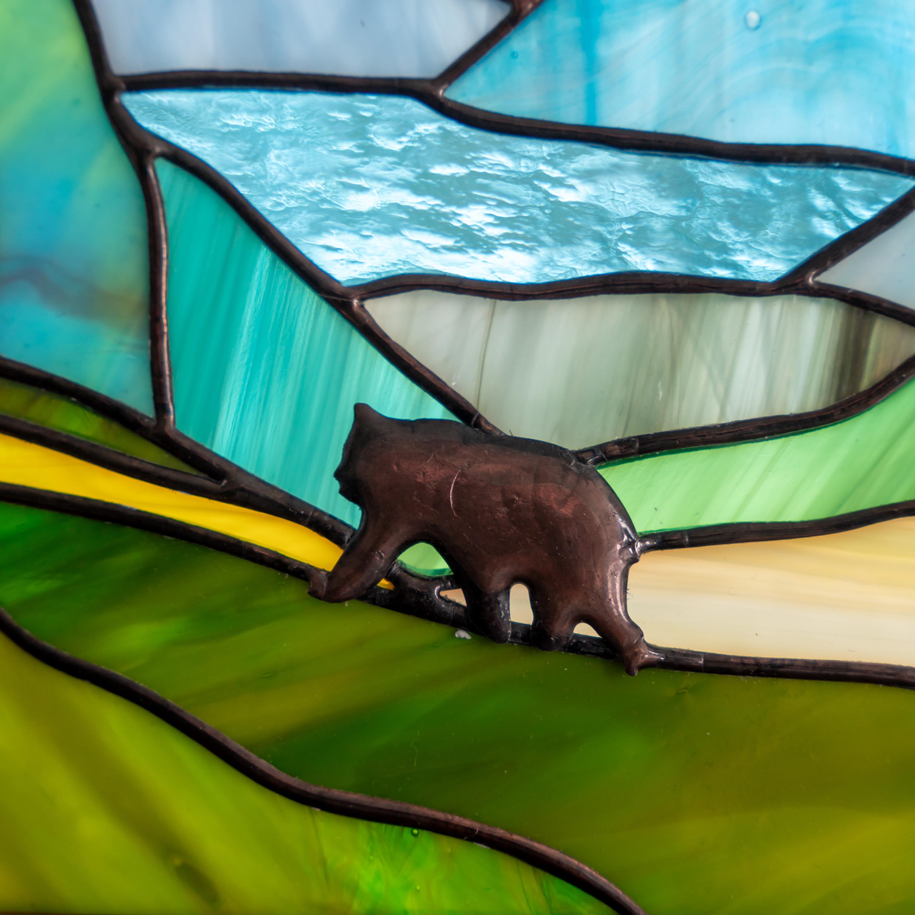 Custom stained glass art Grandparent gifts Art nouveau stained glass desk decor for women Glacier national park stained glass panel