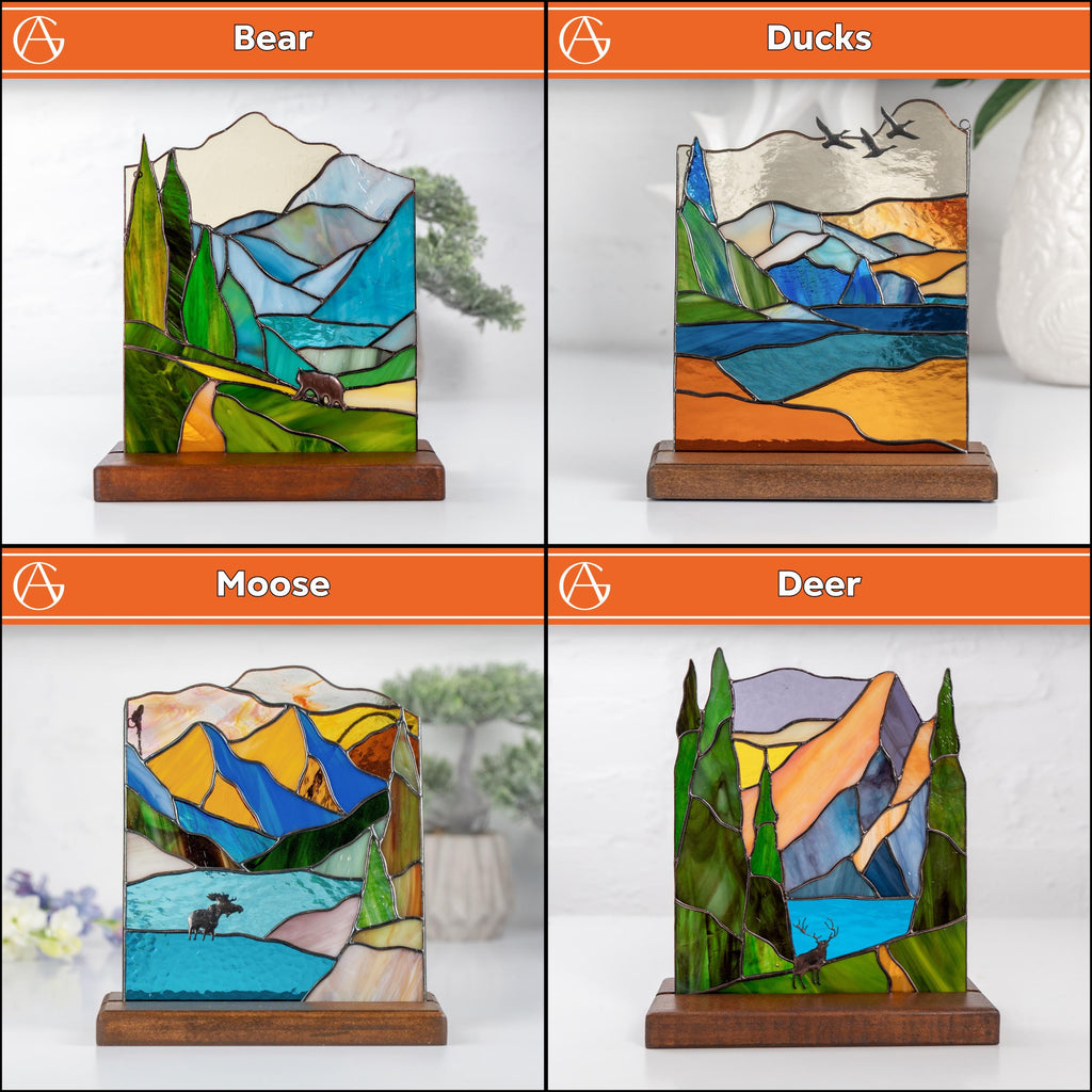 Mount Rainier stained glass panel Godfather gift Modern stained glass window hangings House warming gifts new home Desk decor for women