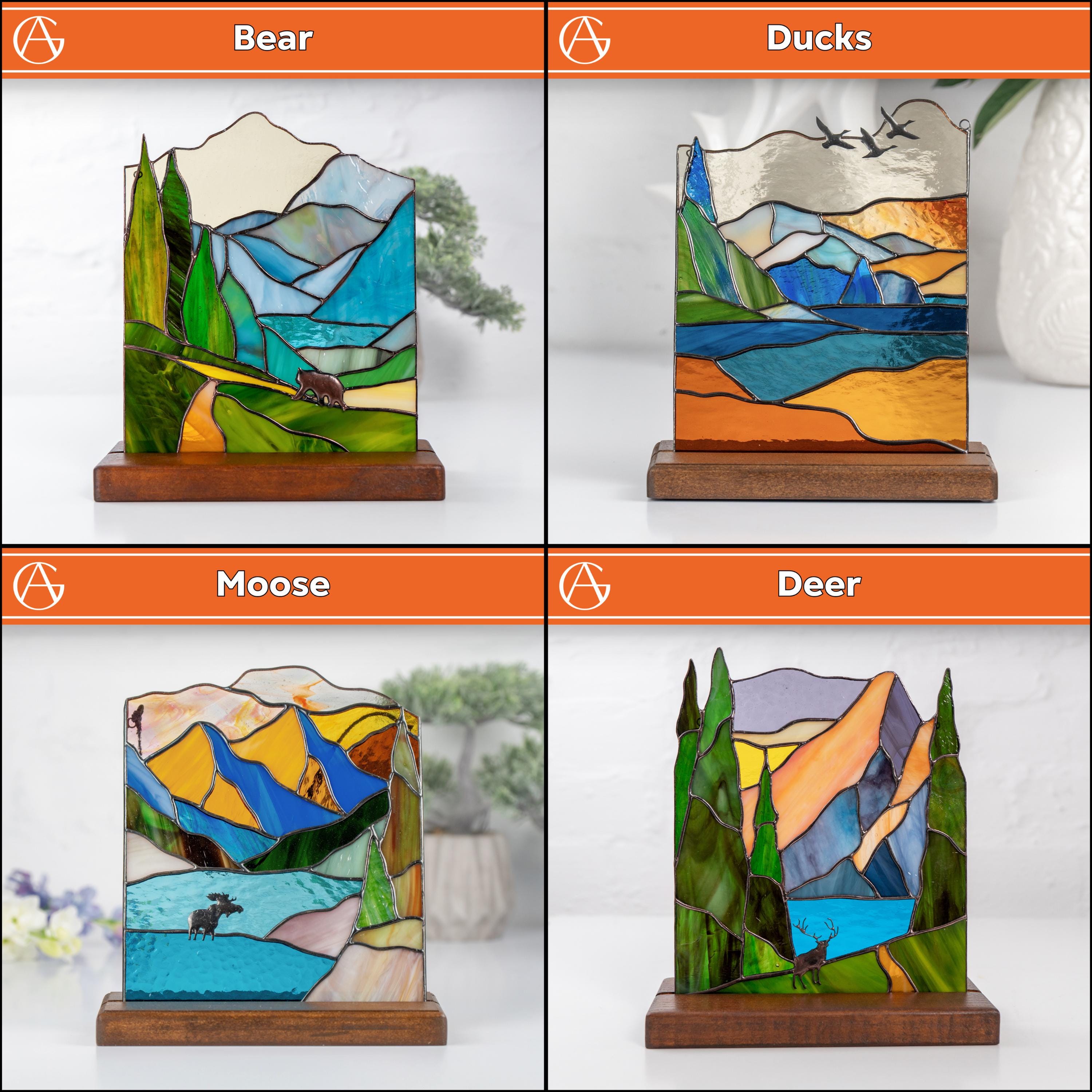 Mount Rainier stained glass panel Godfather gift Modern stained glass window hangings House warming gifts new home Desk decor for women