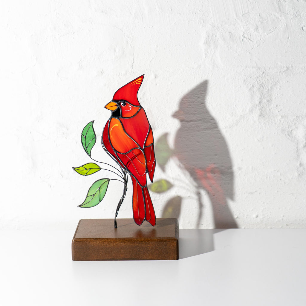 Cardinal suncatcher Custom stained glass ornament Unique gift for mom Cardinal gift Modern stained glass birds Custom suncatcher
