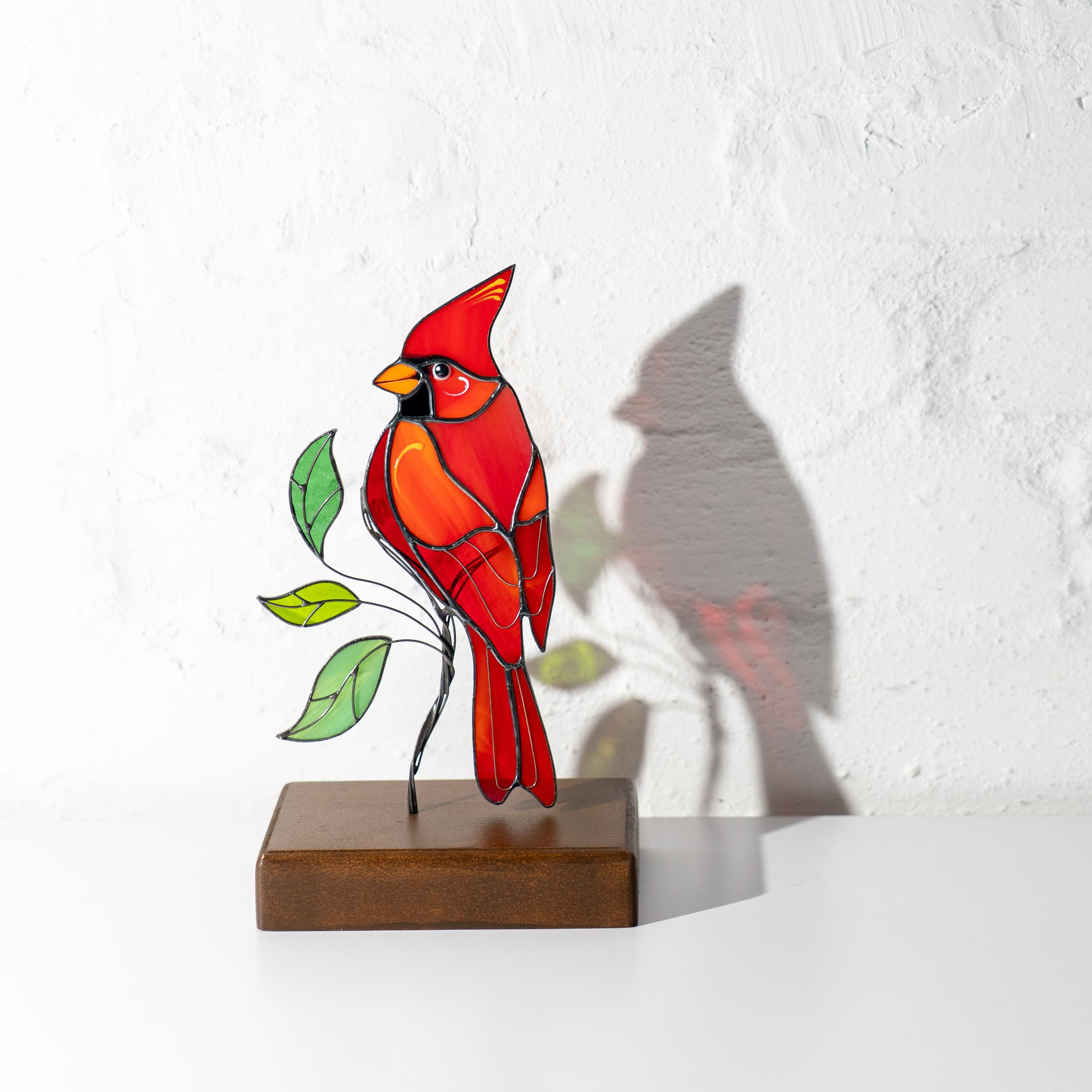 Cardinal suncatcher Custom stained glass ornament Unique gift for mom Cardinal gift Modern stained glass birds Custom suncatcher