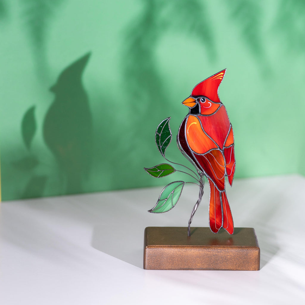 Cardinal suncatcher Custom stained glass ornament Unique gift for mom Cardinal gift Modern stained glass birds Custom suncatcher