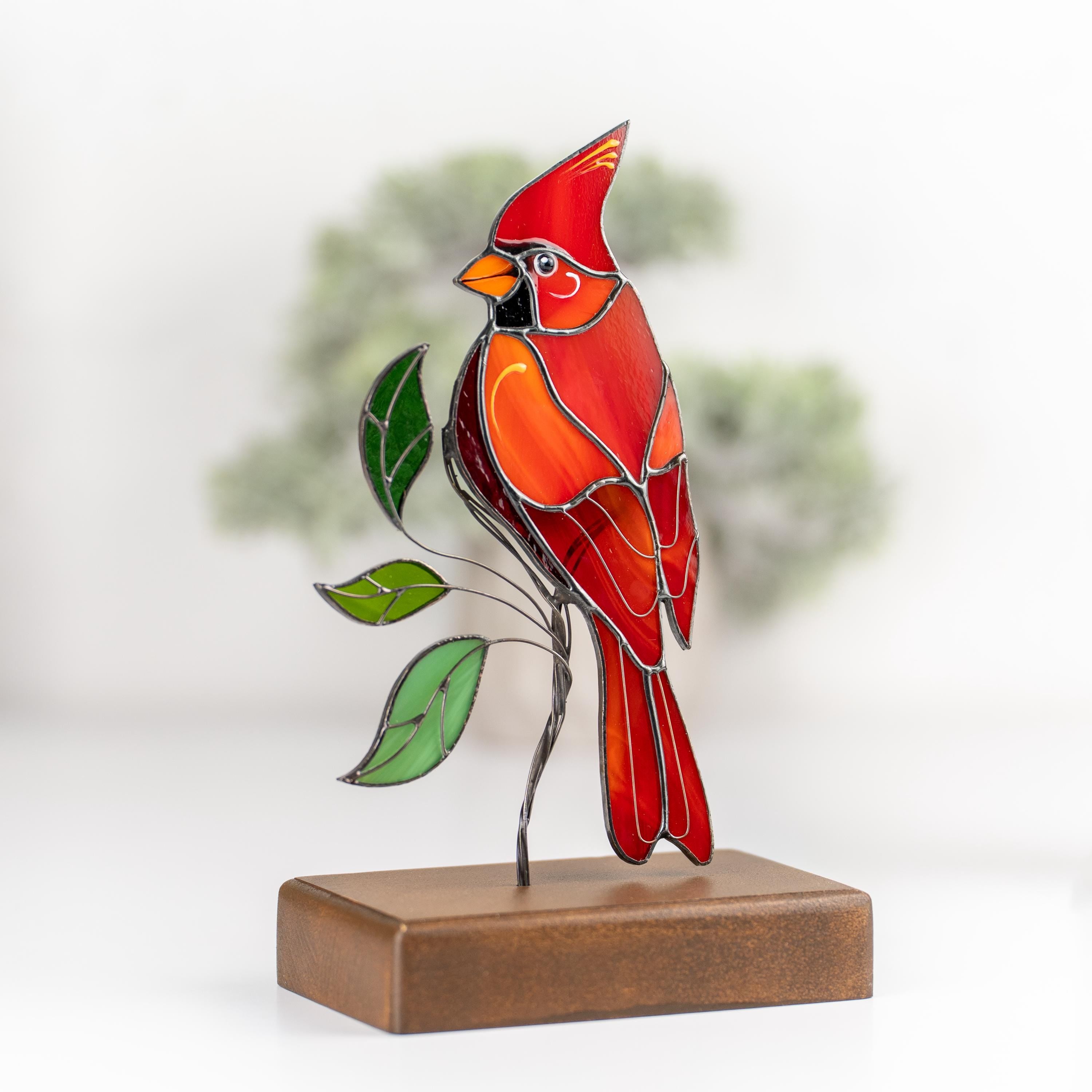 Cardinal suncatcher Custom stained glass ornament Unique gift for mom Cardinal gift Modern stained glass birds Custom suncatcher