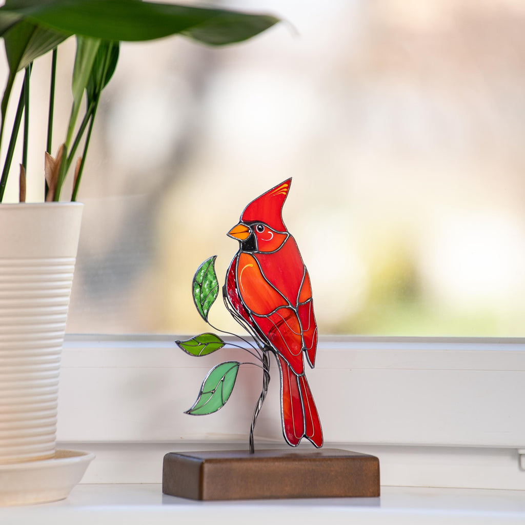 Cardinal suncatcher Custom stained glass ornament Unique gift for mom Cardinal gift Modern stained glass birds Custom suncatcher