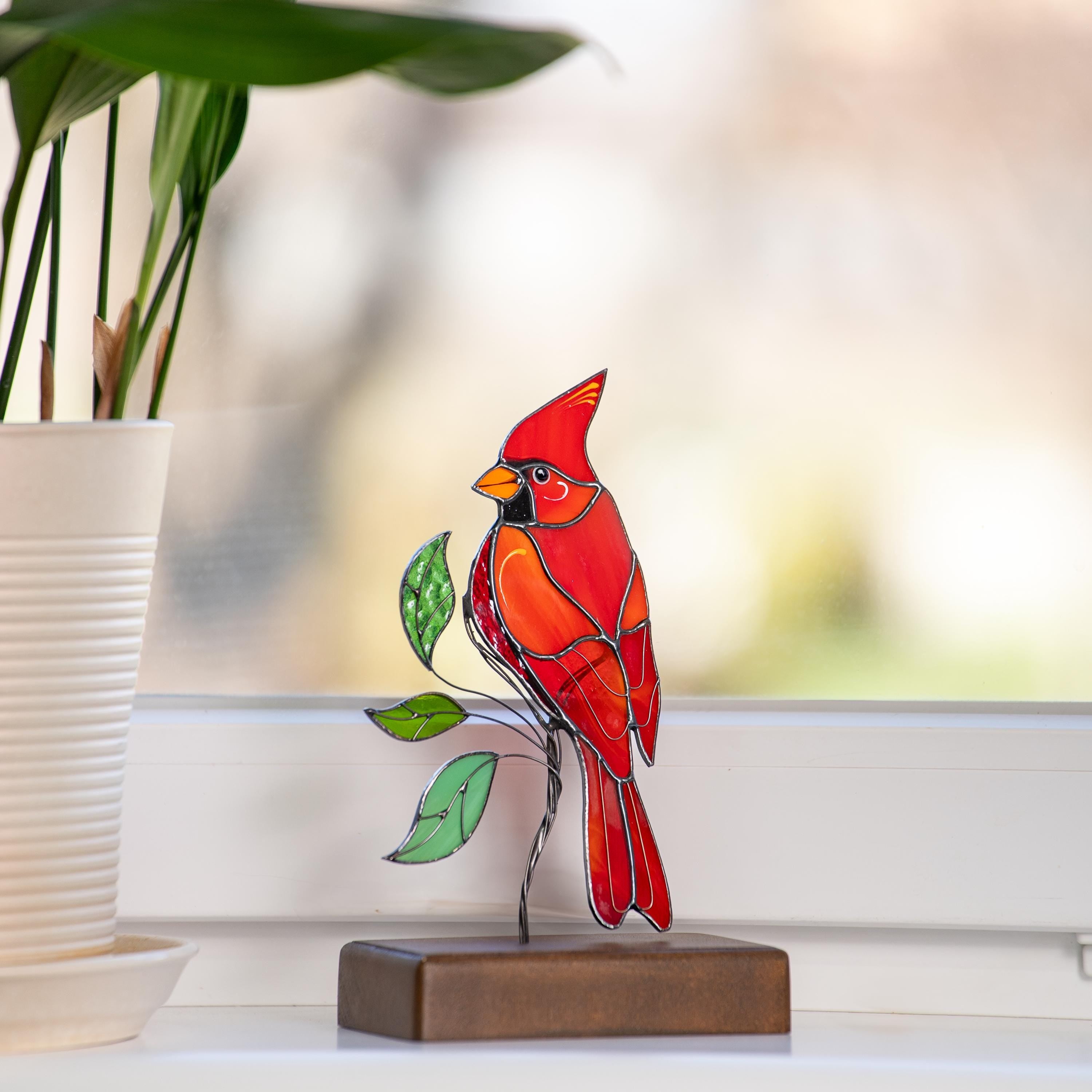 Cardinal suncatcher Custom stained glass ornament Unique gift for mom Cardinal gift Modern stained glass birds Custom suncatcher