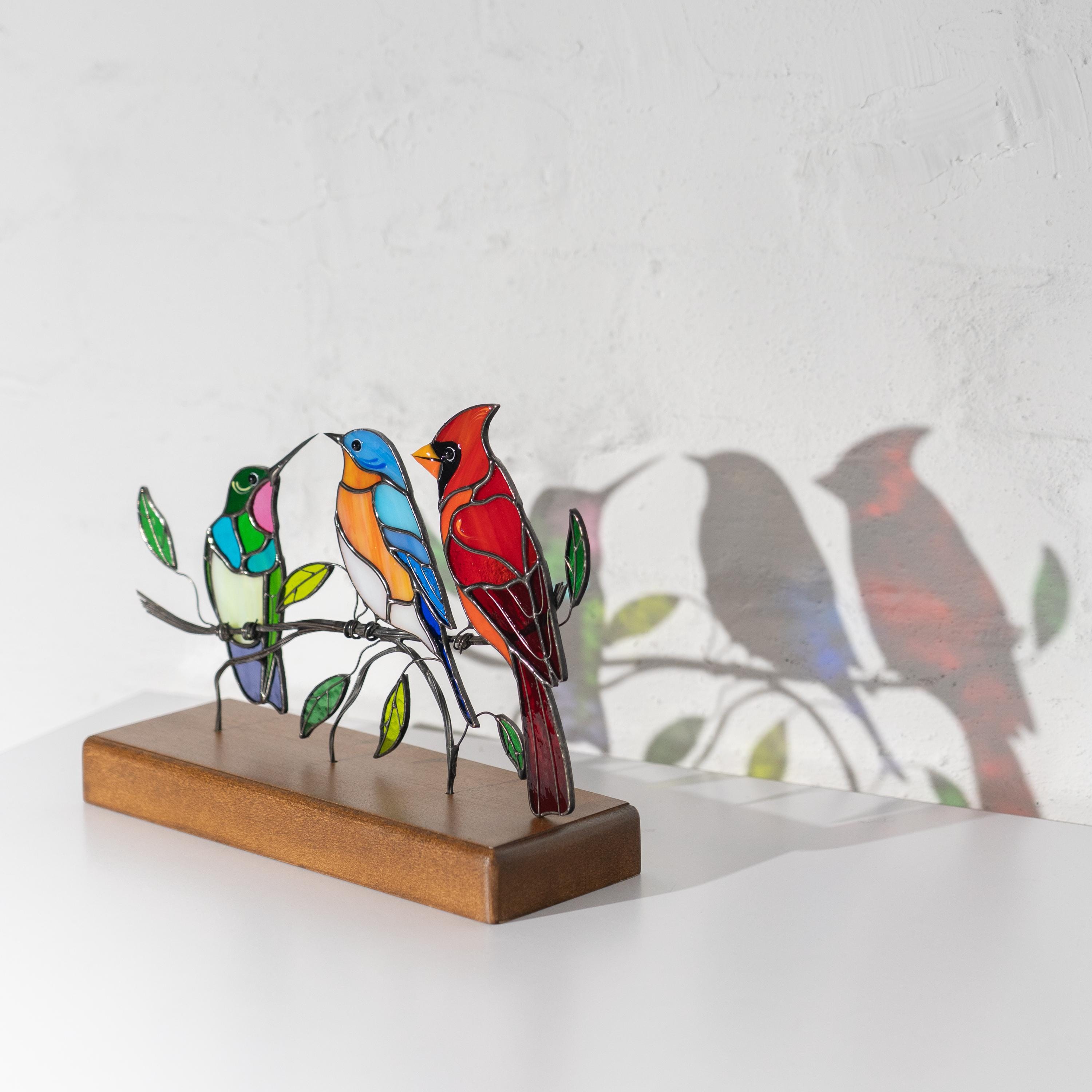 Stained glass hummingbird Godmother gift Cardinal suncatcher Custom stained glass birds Handmade gifts Bluebird ornament Stained glass panel
