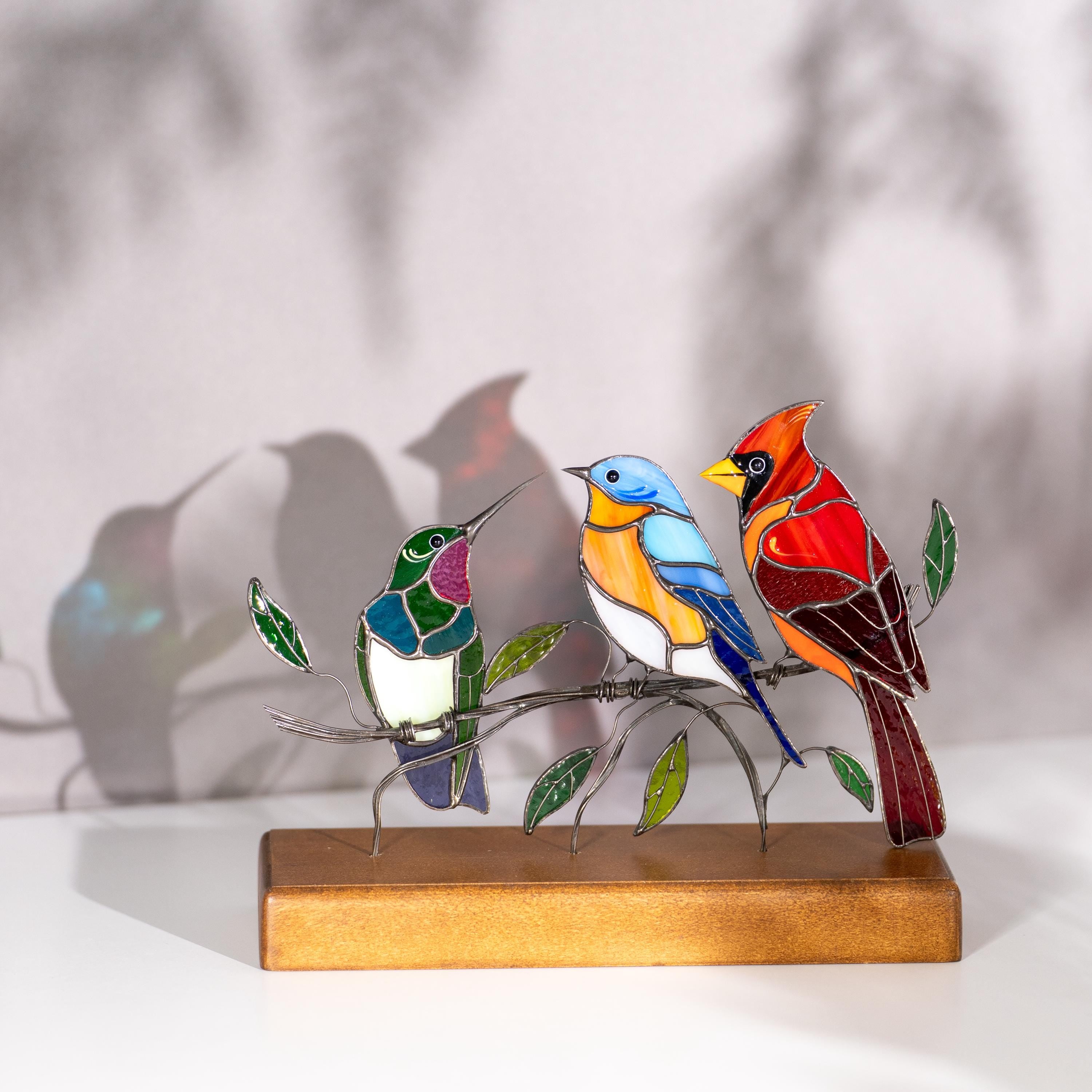 Stained glass hummingbird Godmother gift Cardinal suncatcher Custom stained glass birds Handmade gifts Bluebird ornament Stained glass panel