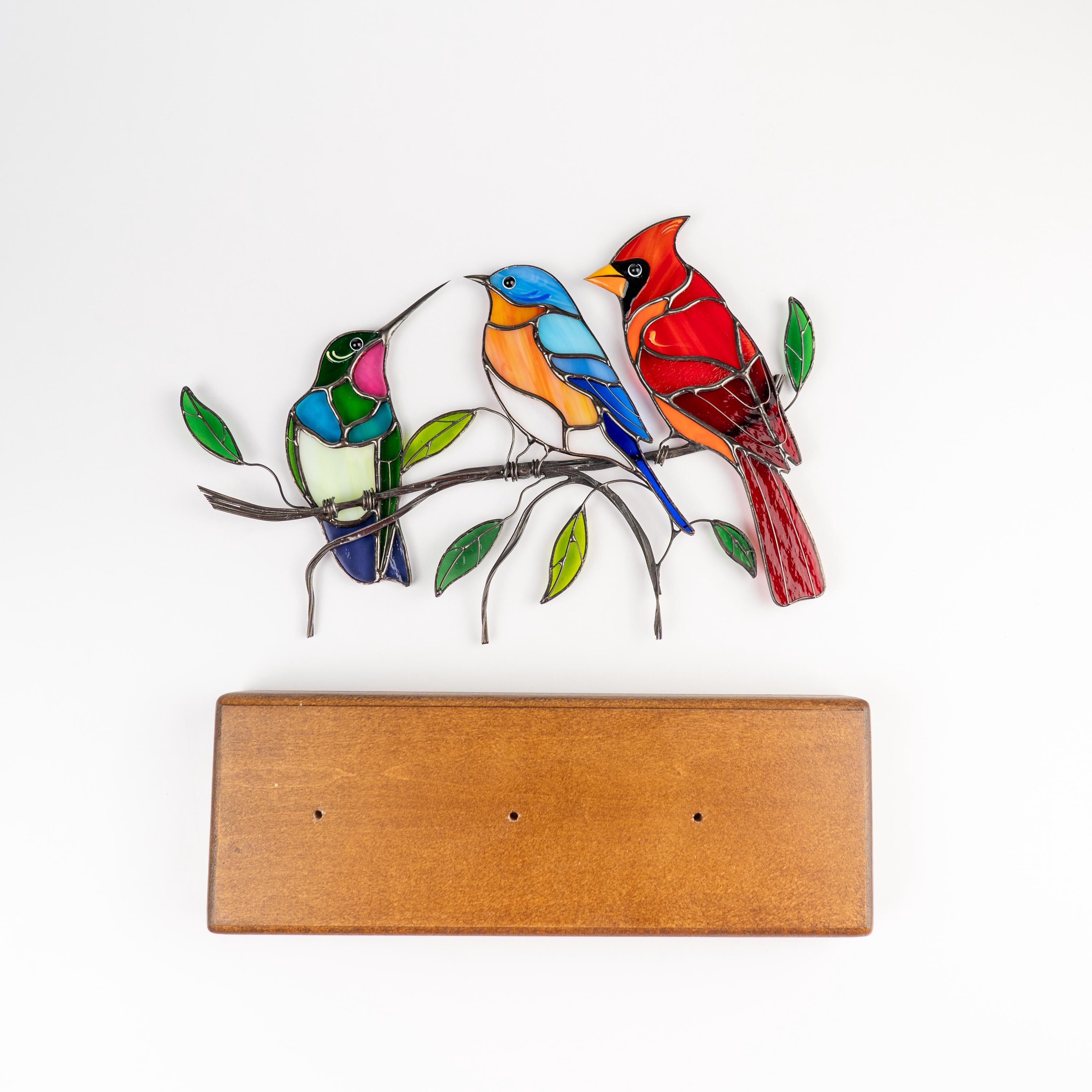 Stained glass hummingbird Godmother gift Cardinal suncatcher Custom stained glass birds Handmade gifts Bluebird ornament Stained glass panel