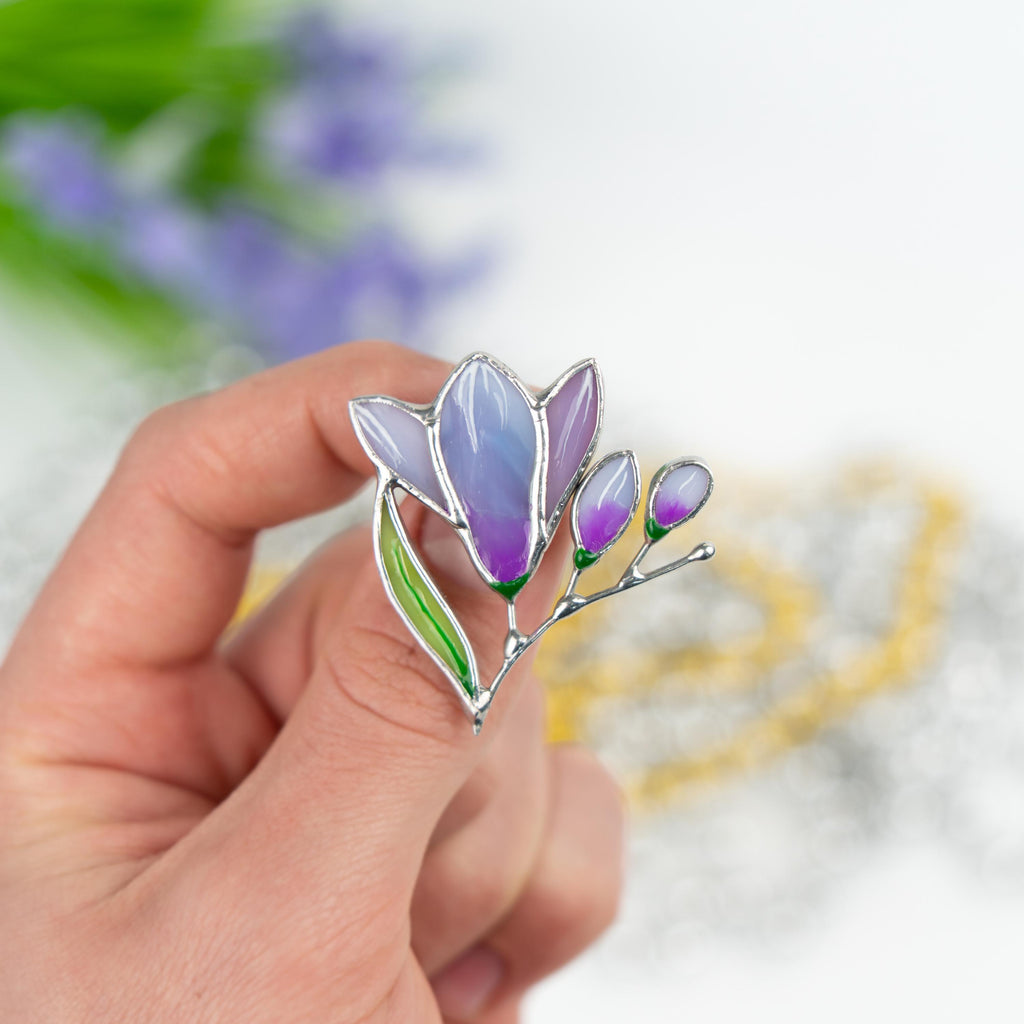 Freesia stained glass brooch Mother in law gift Nature inspired flower jewelry