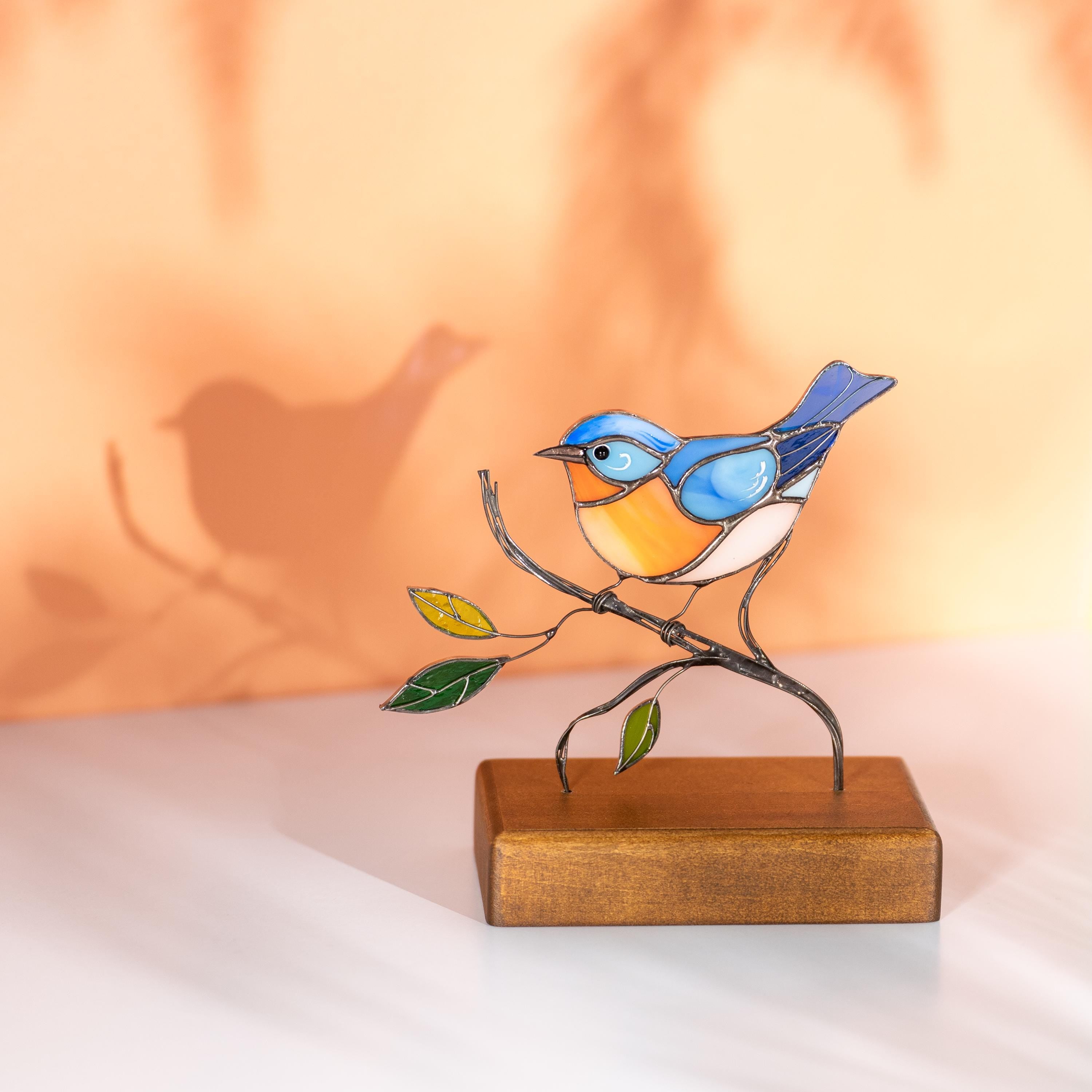 Stained glass bluebird ornament Gifts for grandma Handmade stained glass panel Chickadee Office decor Custom stained glass bird suncatcher