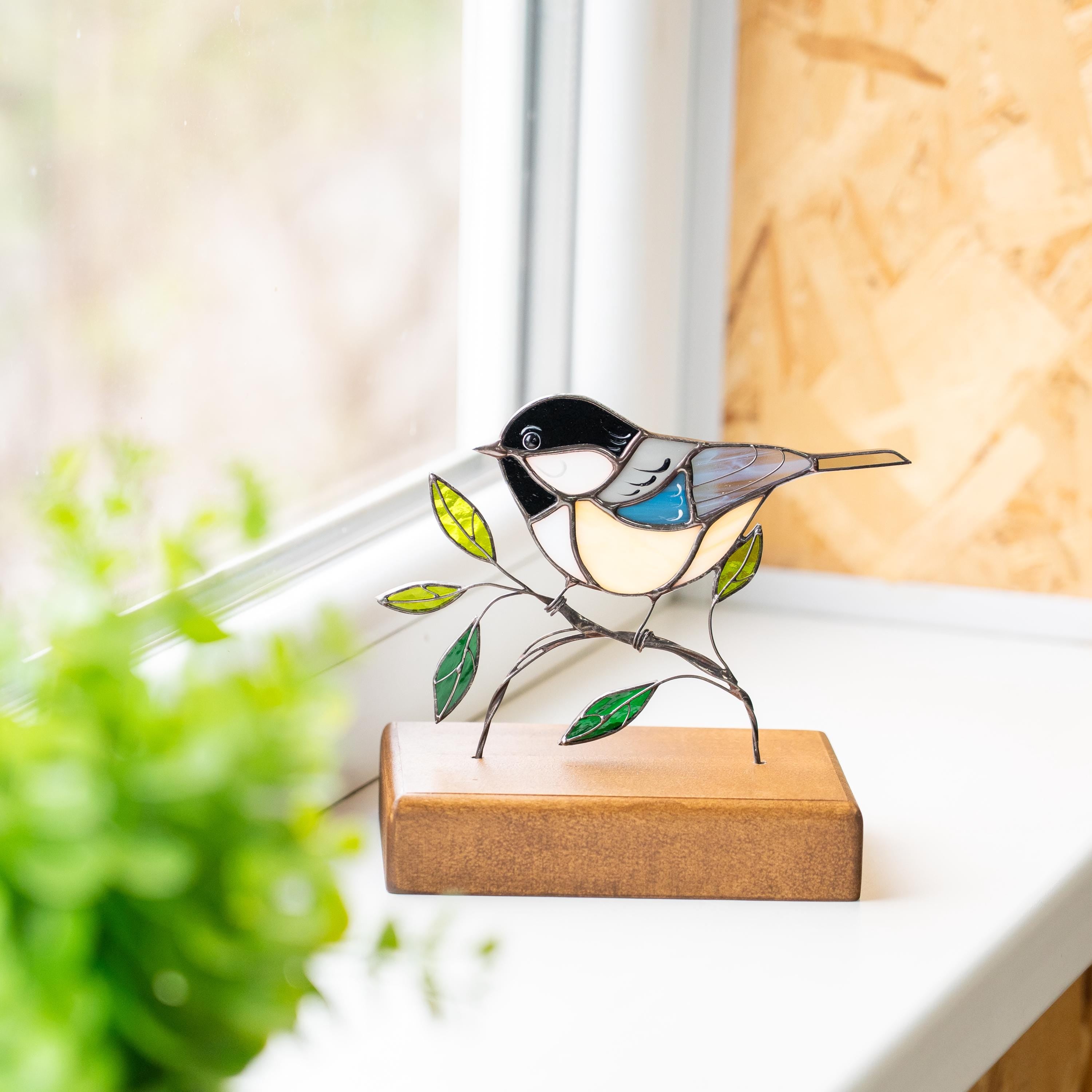 Chickadee ornament Stained glass bird Sister in law gifts Chickadee suncatcher Modern stained glass panel Handmade gifts