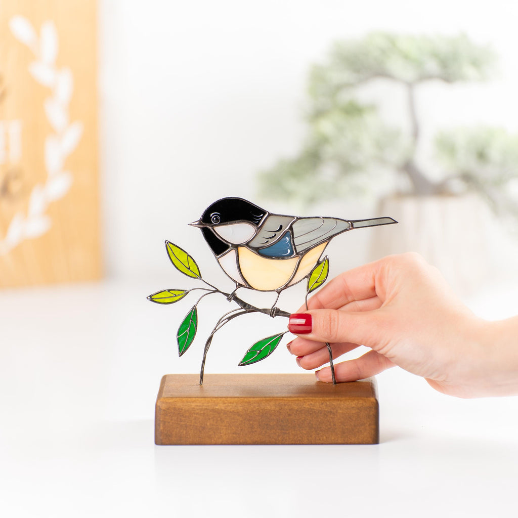 Chickadee ornament Stained glass bird Sister in law gifts Chickadee suncatcher Modern stained glass panel Handmade gifts