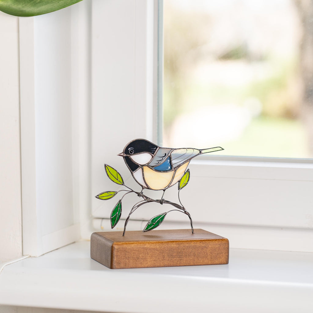 Chickadee ornament Stained glass bird Sister in law gifts Chickadee suncatcher Modern stained glass panel Handmade gifts